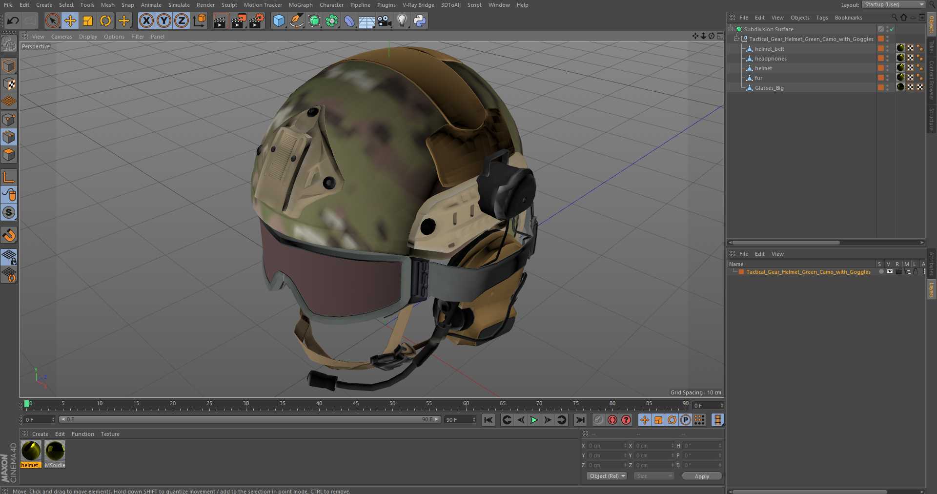 Tactical Gear Helmet Green Camo with Goggles 3D model