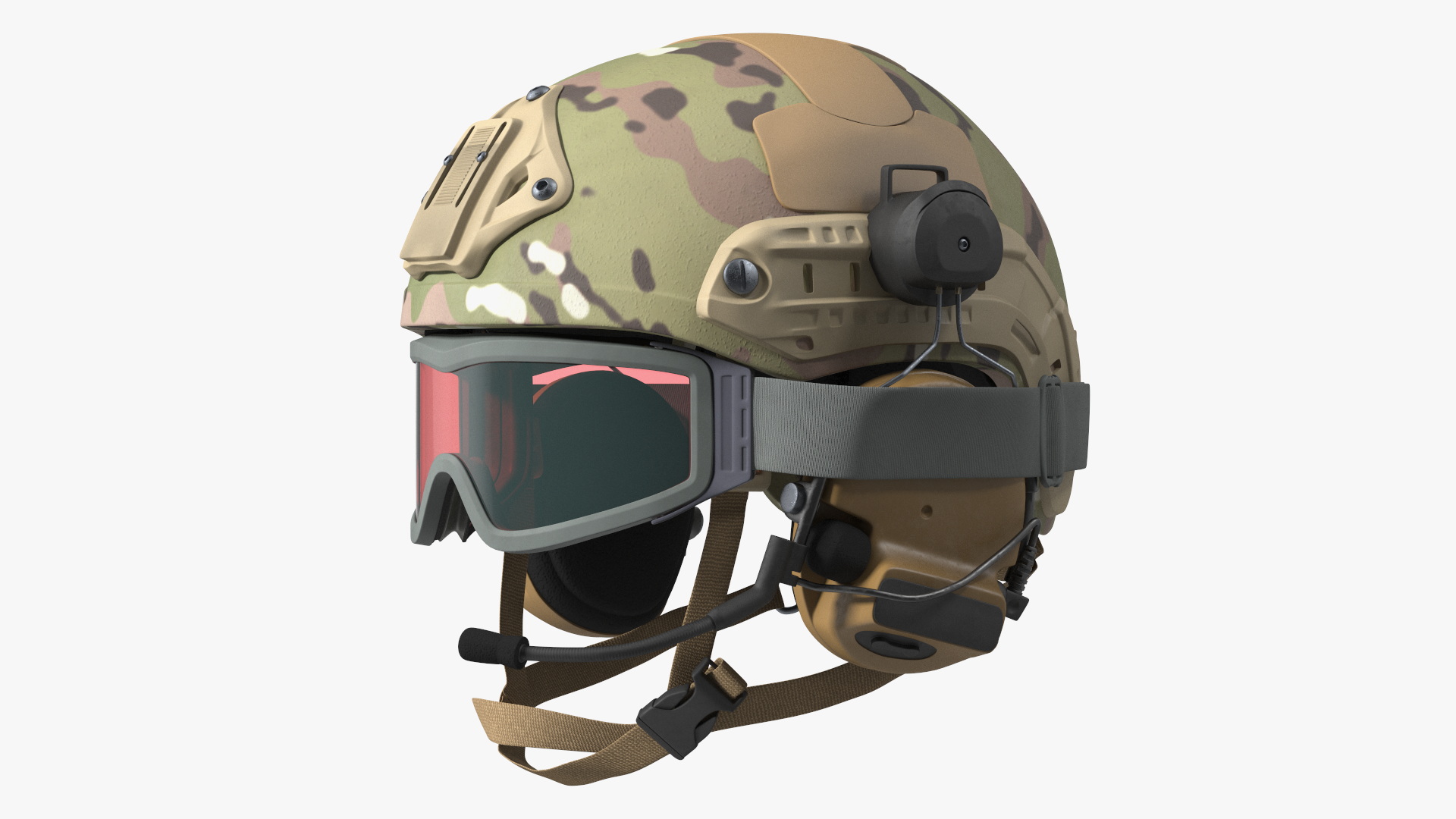 Tactical Gear Helmet Green Camo with Goggles 3D model