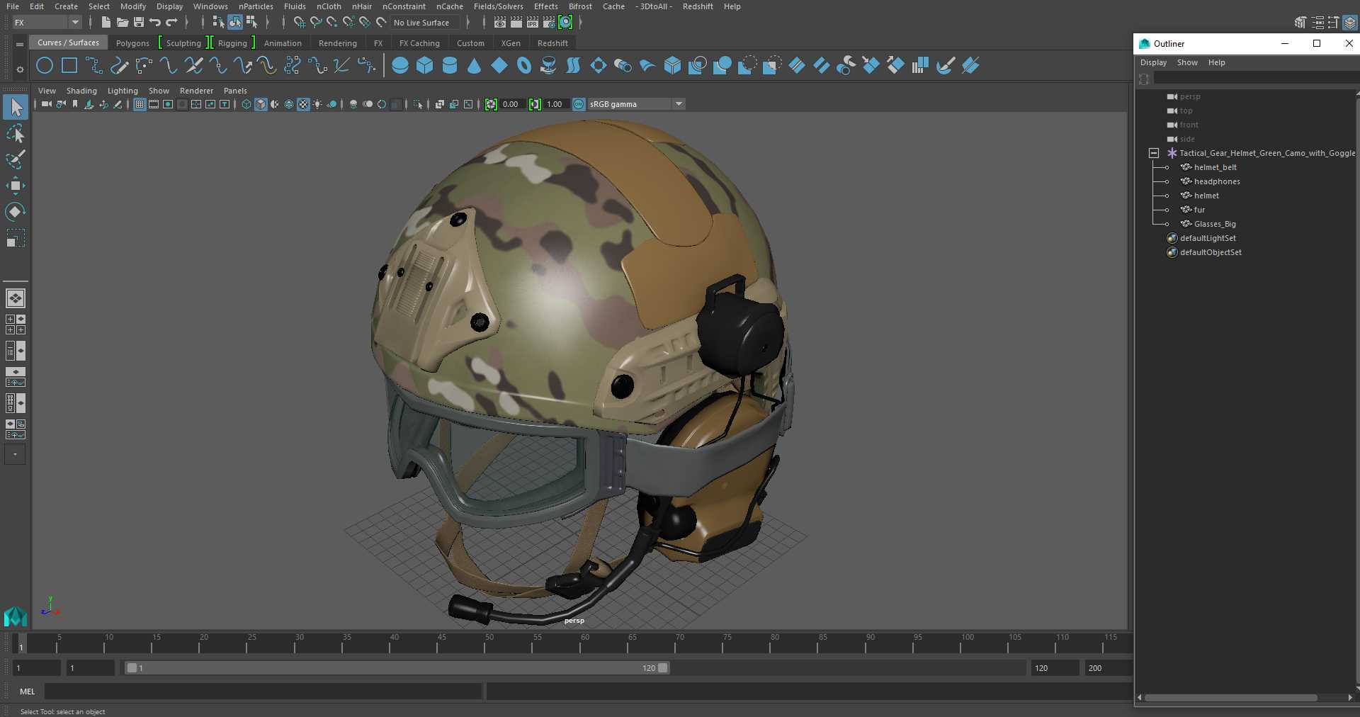 Tactical Gear Helmet Green Camo with Goggles 3D model