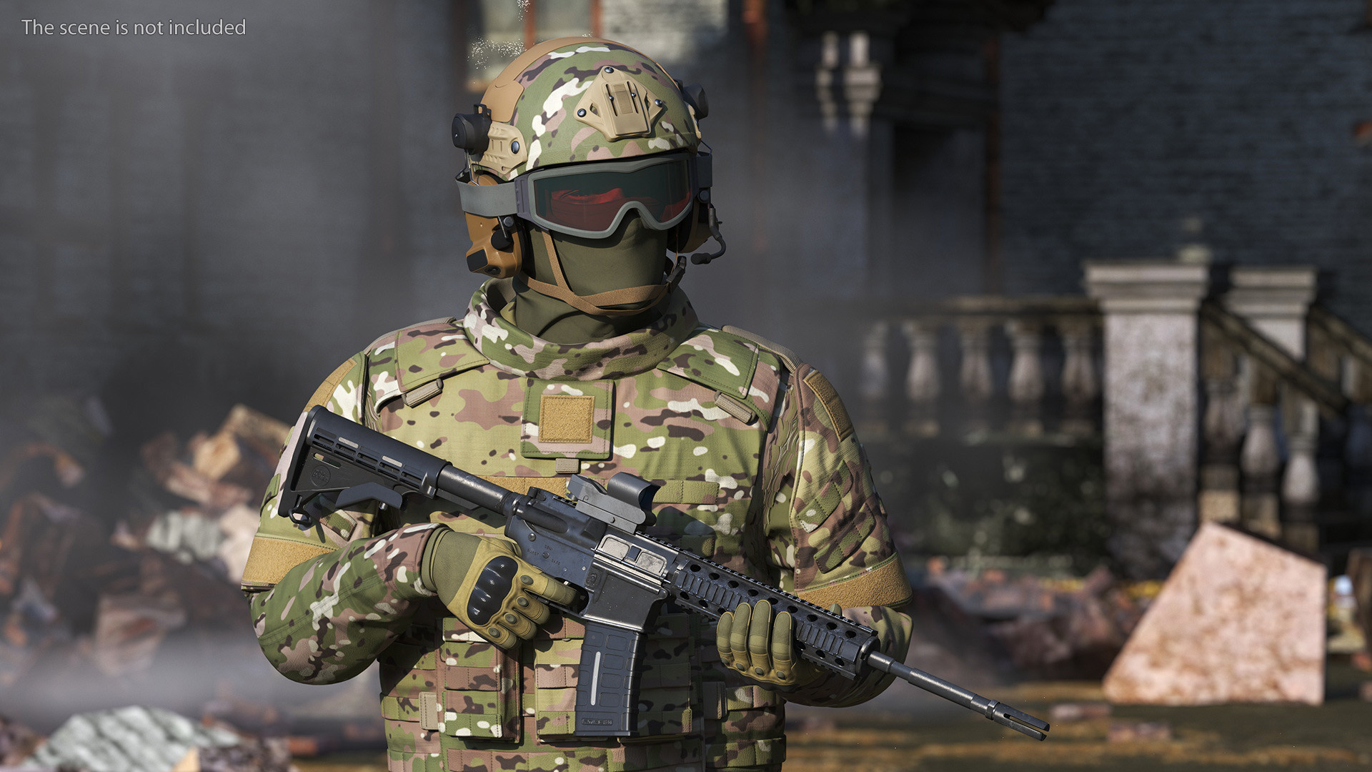 Tactical Gear Helmet Green Camo with Goggles 3D model