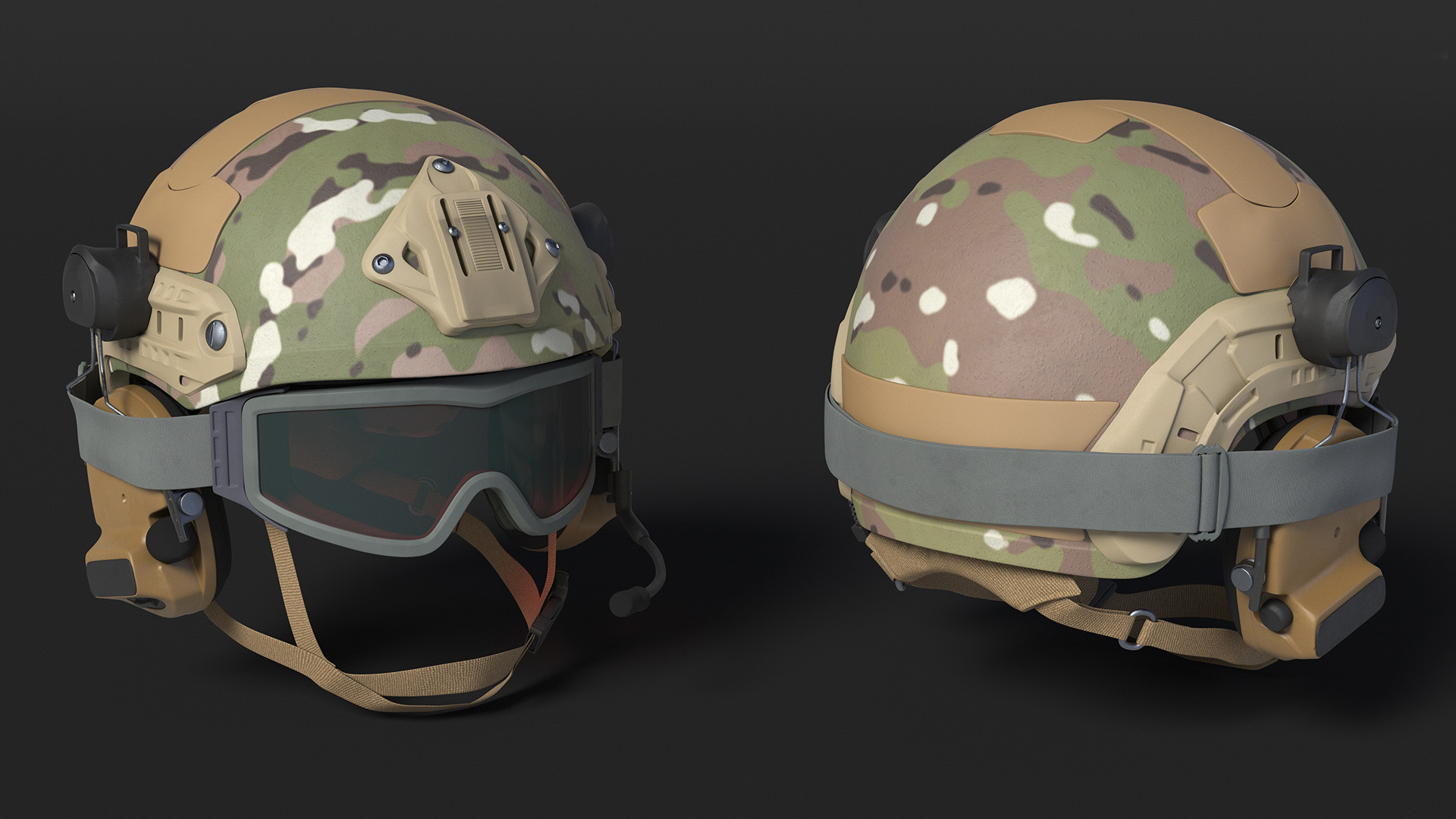 Tactical Gear Helmet Green Camo with Goggles 3D model
