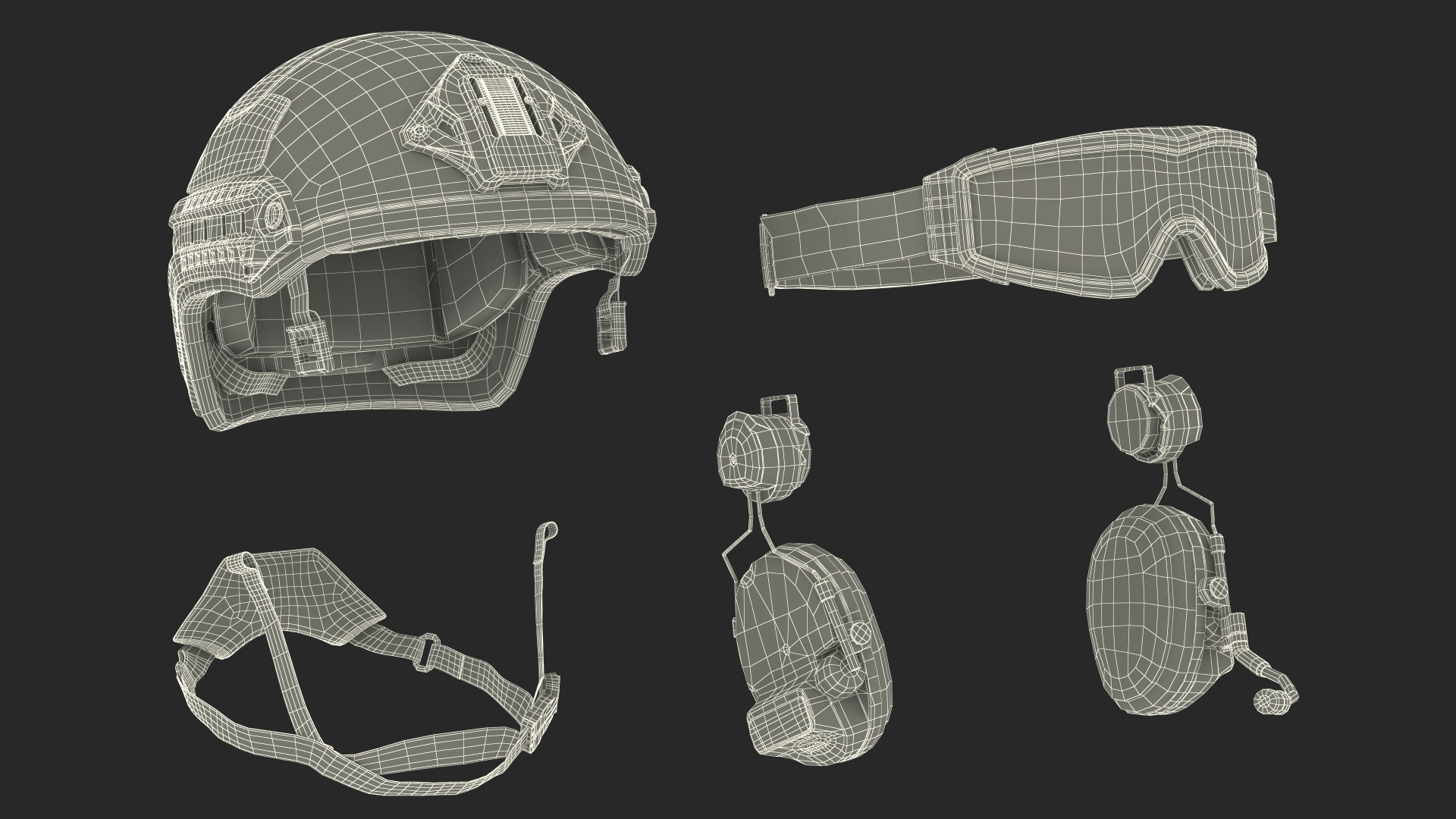 Tactical Gear Helmet Green Camo with Goggles 3D model