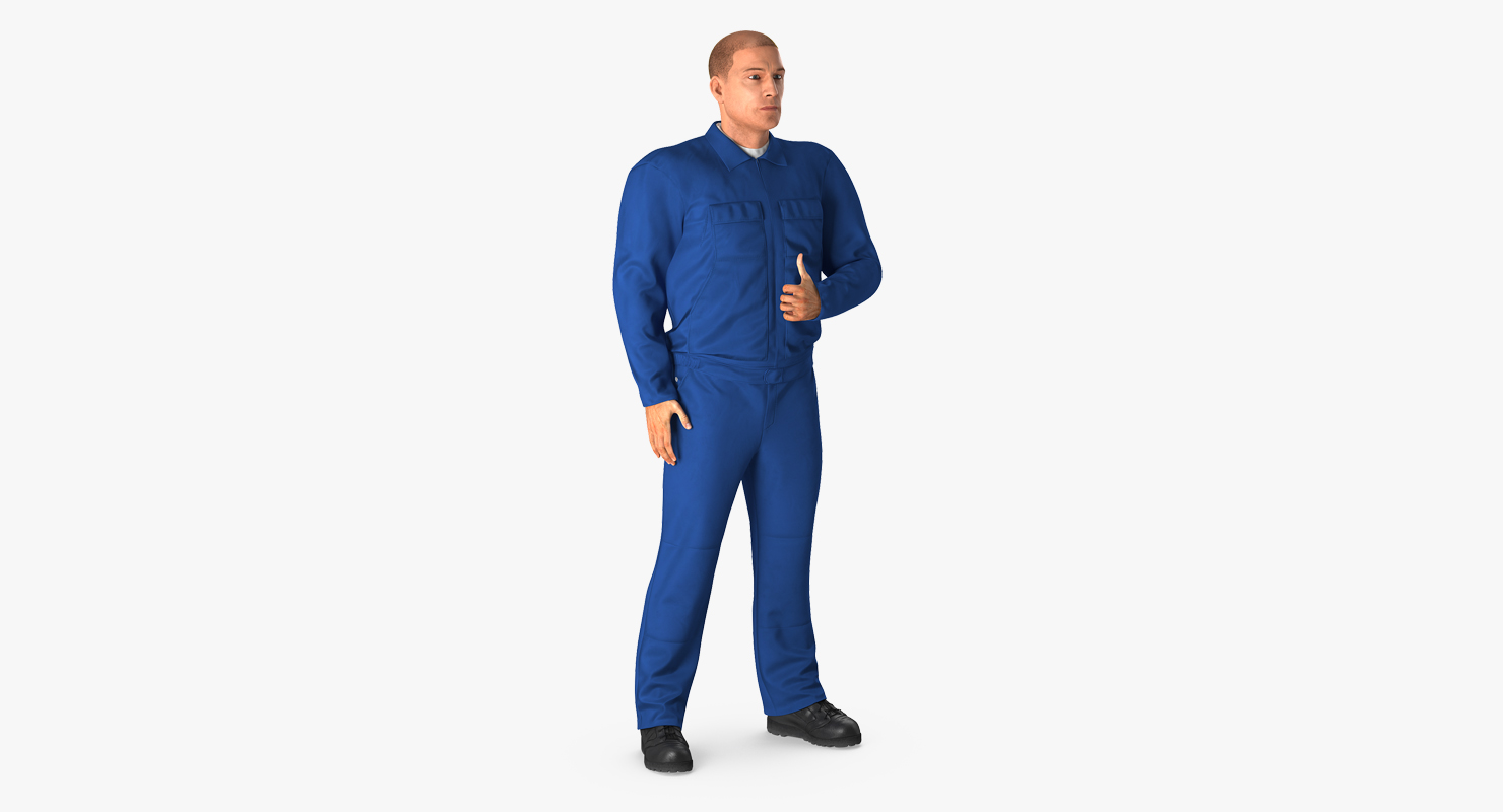 Mechanic Worker Wearing Blue Overalls Rigged 3D model