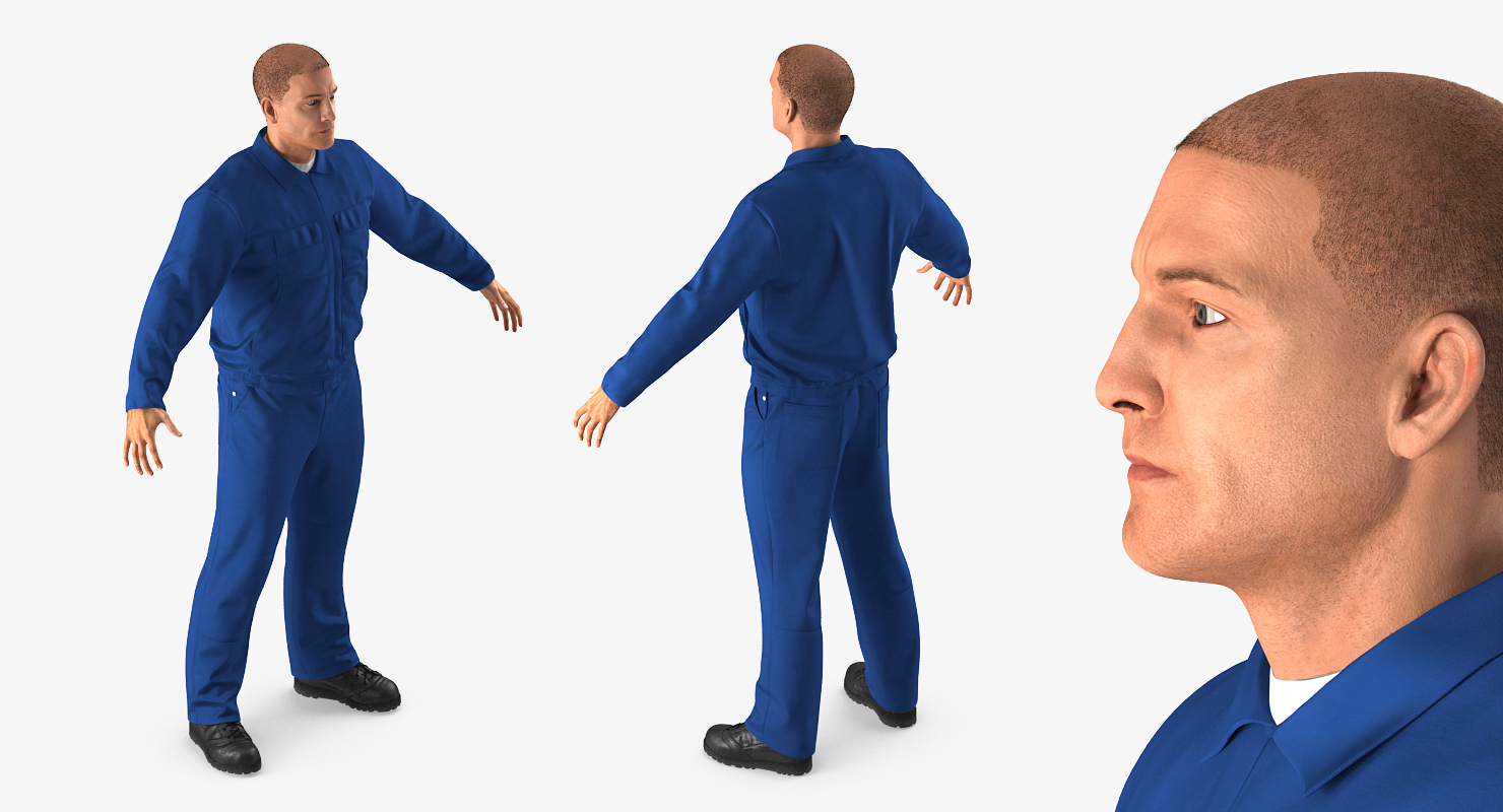 Mechanic Worker Wearing Blue Overalls Rigged 3D model