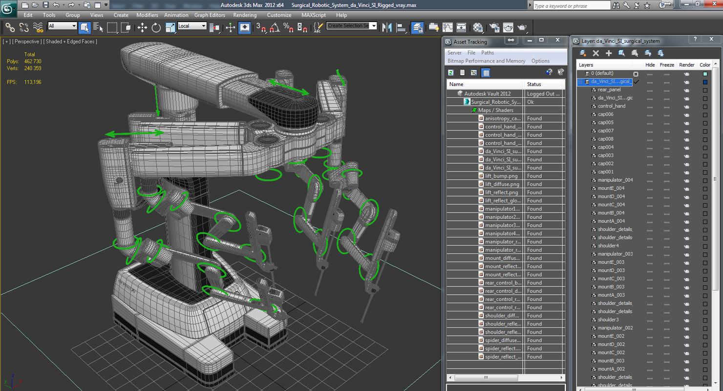 Surgical Robotic System da Vinci SI Rigged 3D