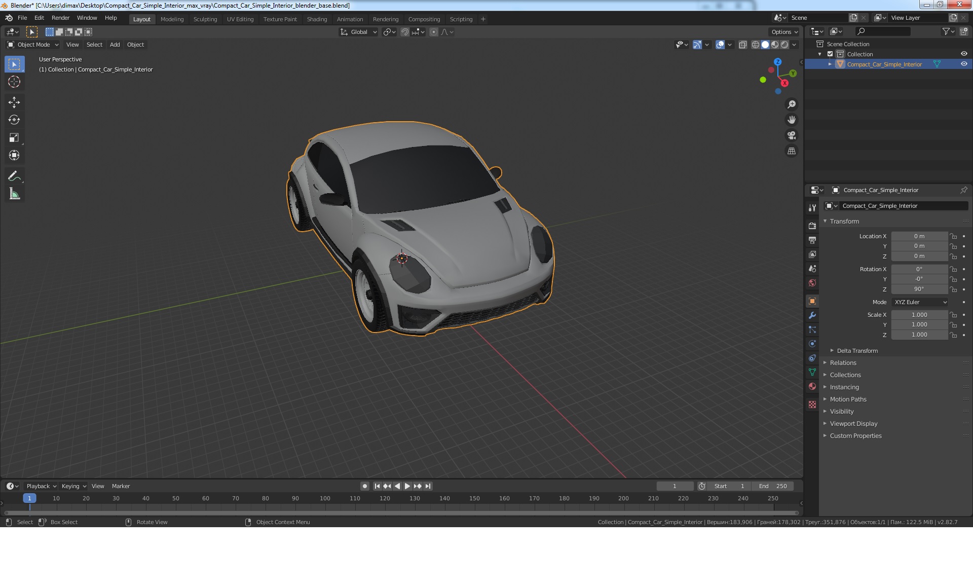 Compact Car Simple Interior 3D