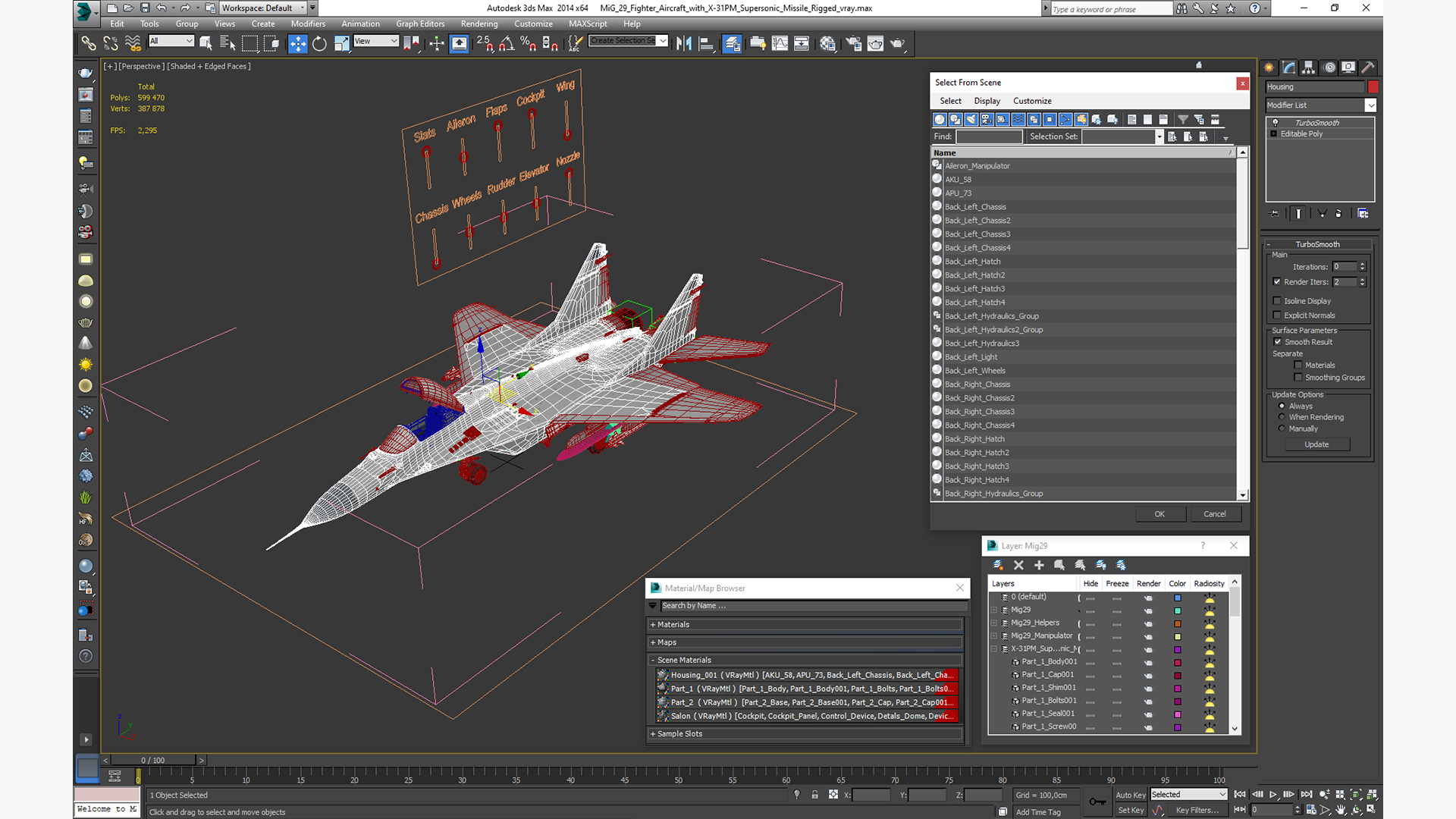 3D MiG 29 Fighter Aircraft with X-31PM Supersonic Missile Rigged