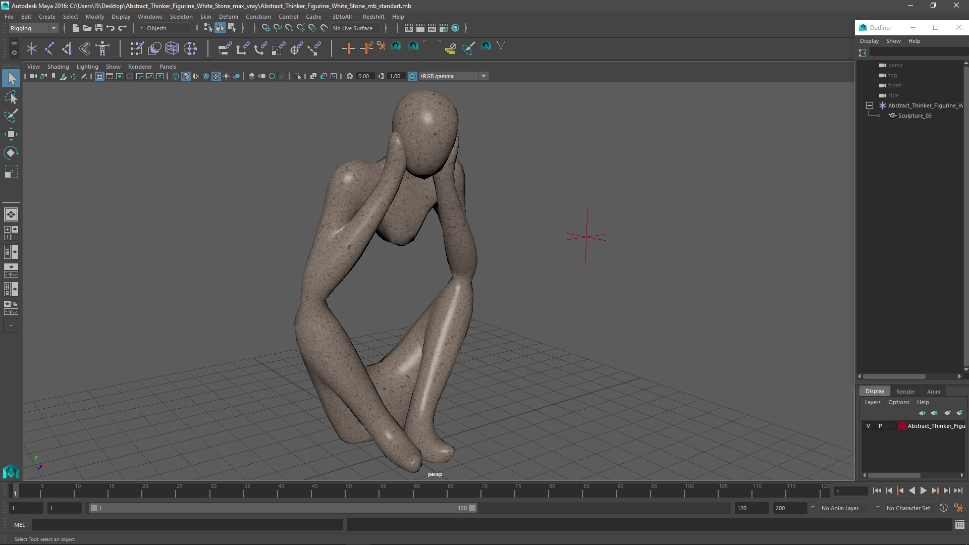 Abstract Thinker Figurine White Stone 3D
