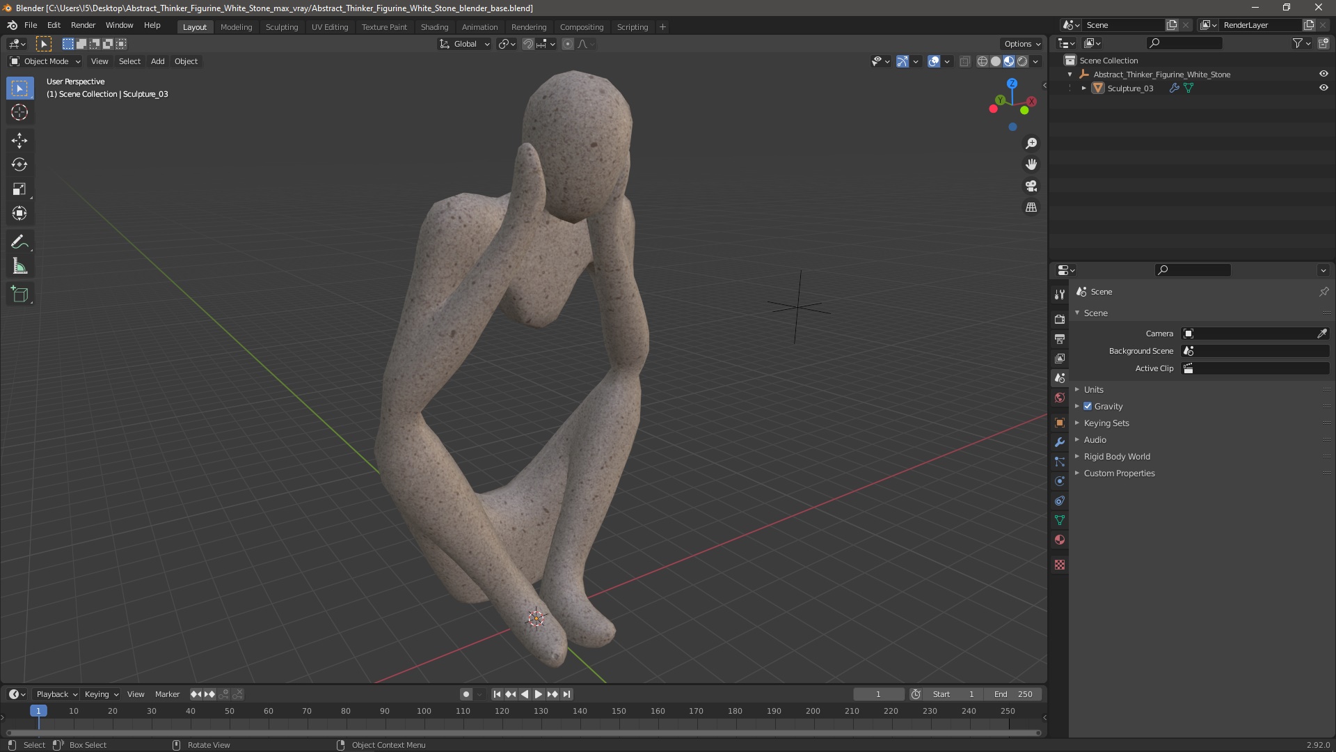 Abstract Thinker Figurine White Stone 3D