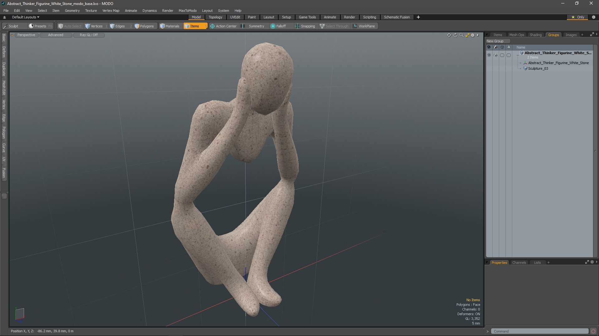 Abstract Thinker Figurine White Stone 3D
