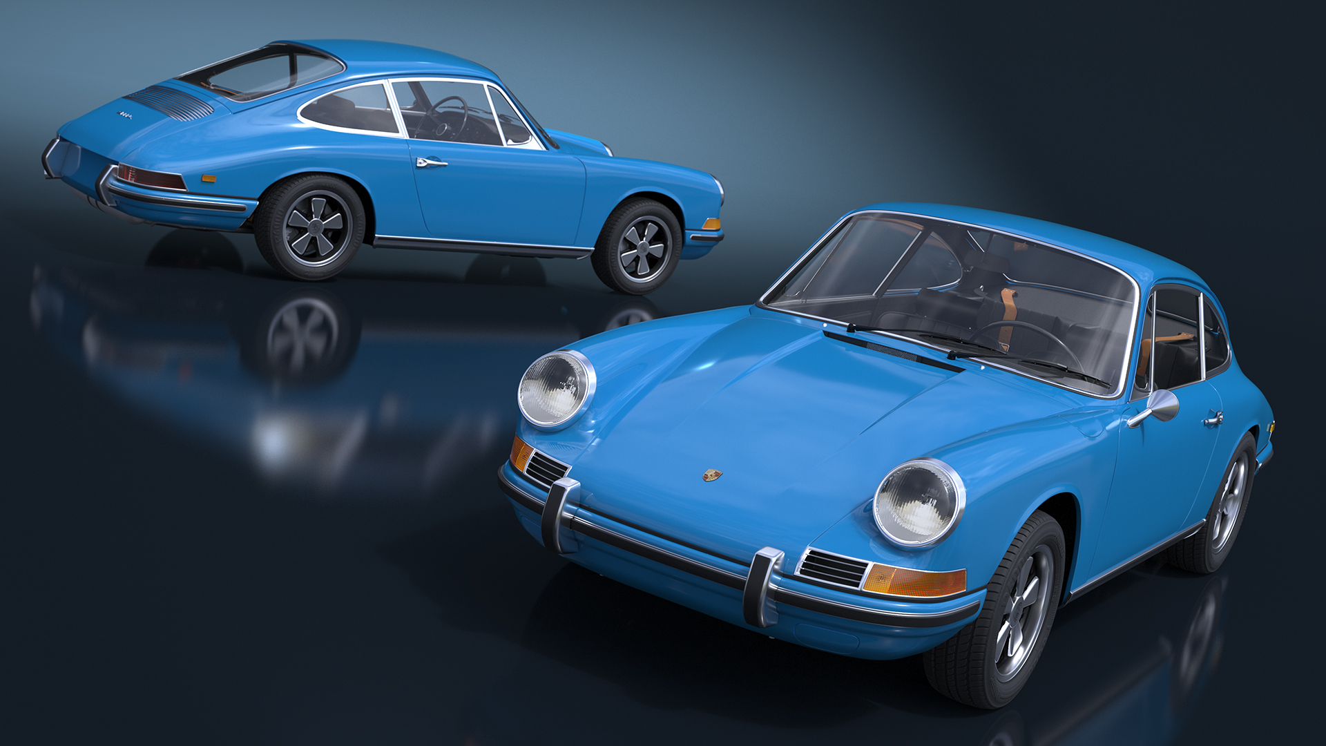 Porsche 911 1968 Blue Rigged for Cinema 4D 3D