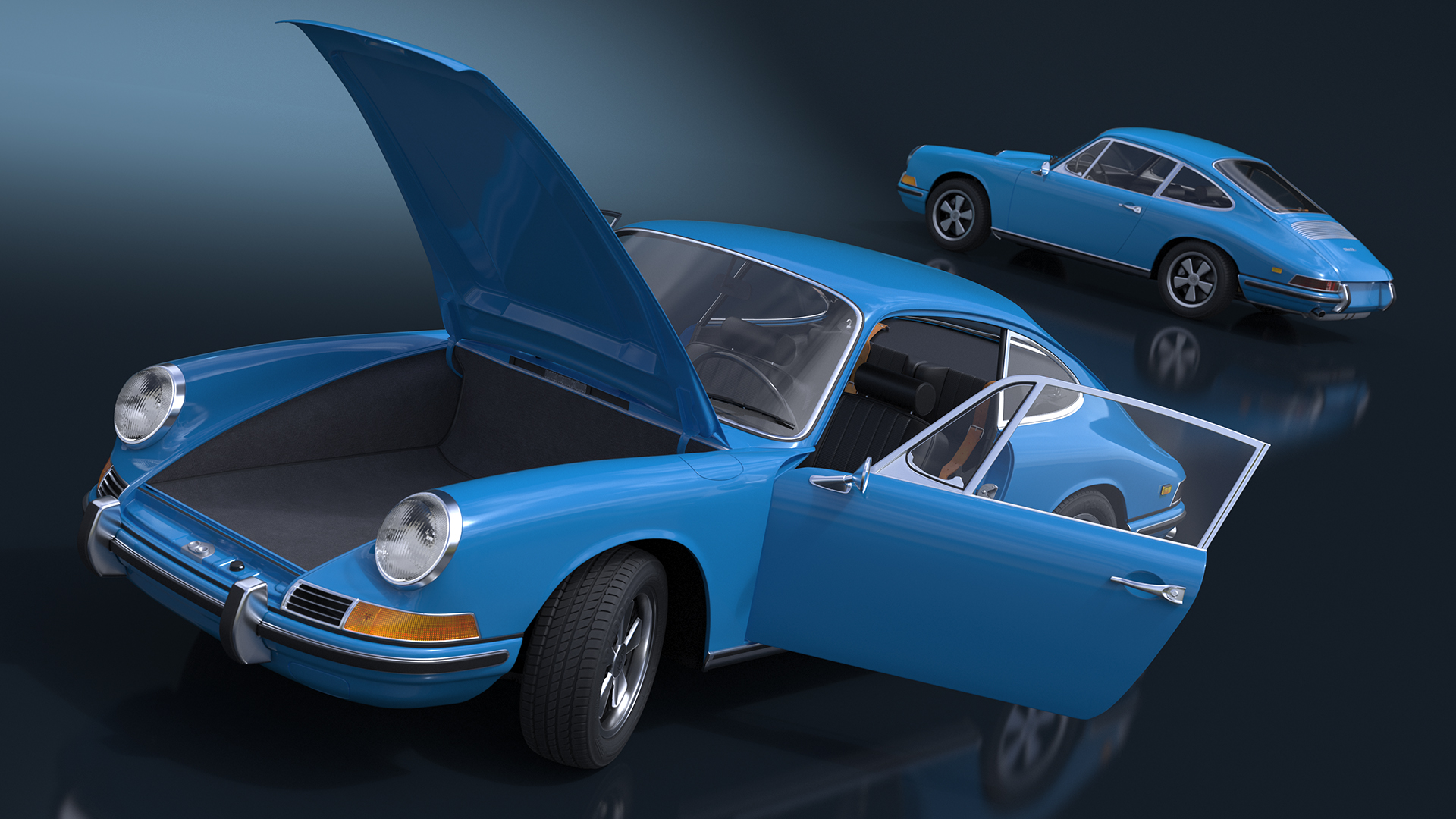 Porsche 911 1968 Blue Rigged for Cinema 4D 3D