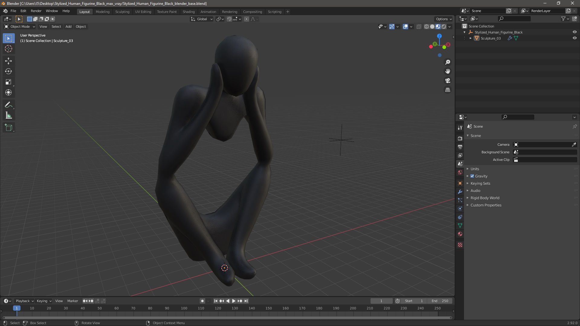 Stylized Human Figurine Black 3D model