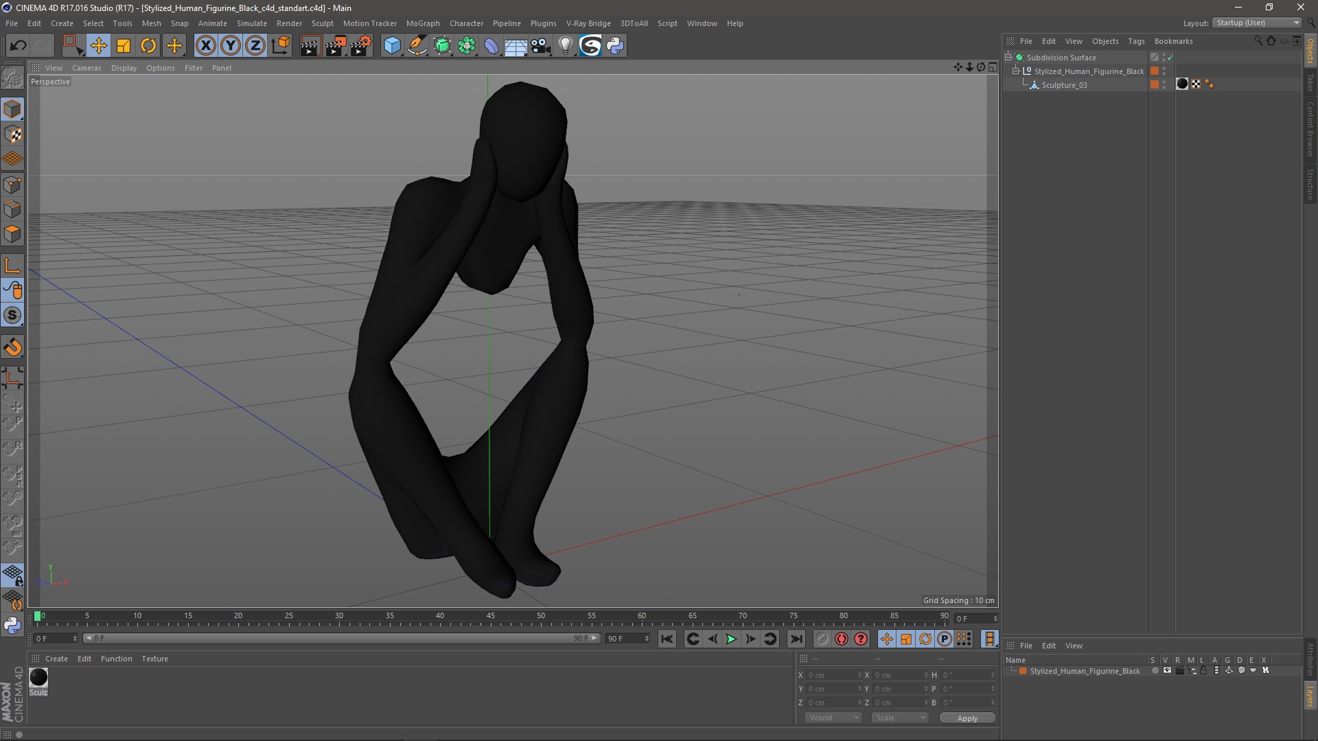 Stylized Human Figurine Black 3D model