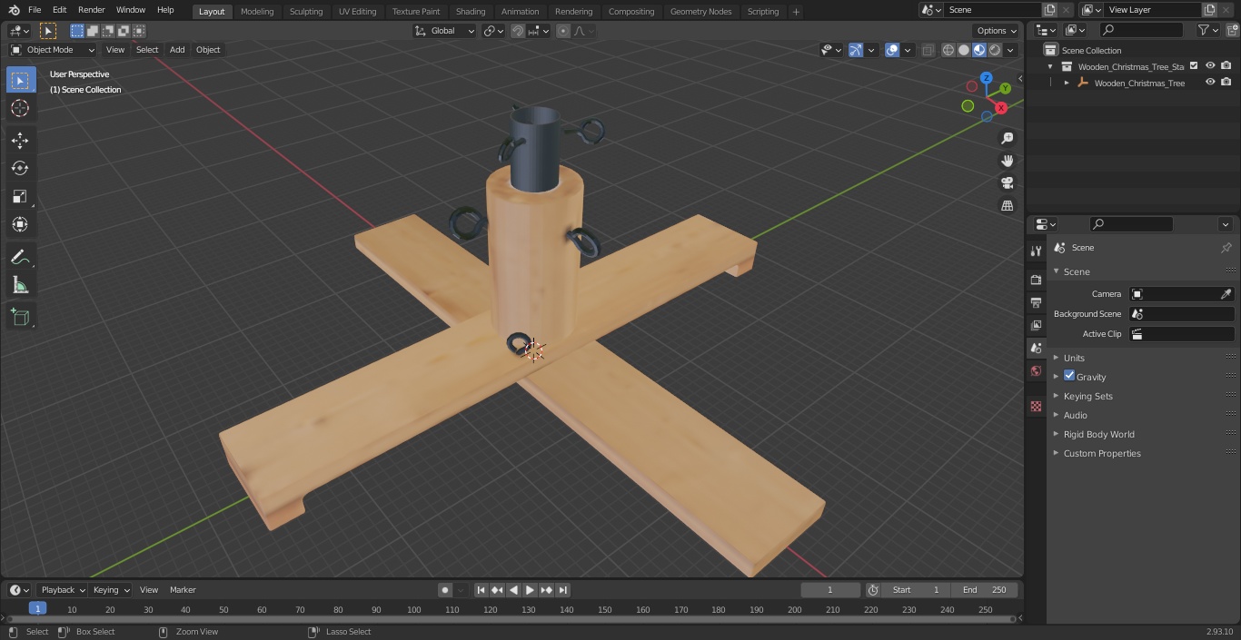 Wooden Christmas Tree Stand with Black Metal 3D model