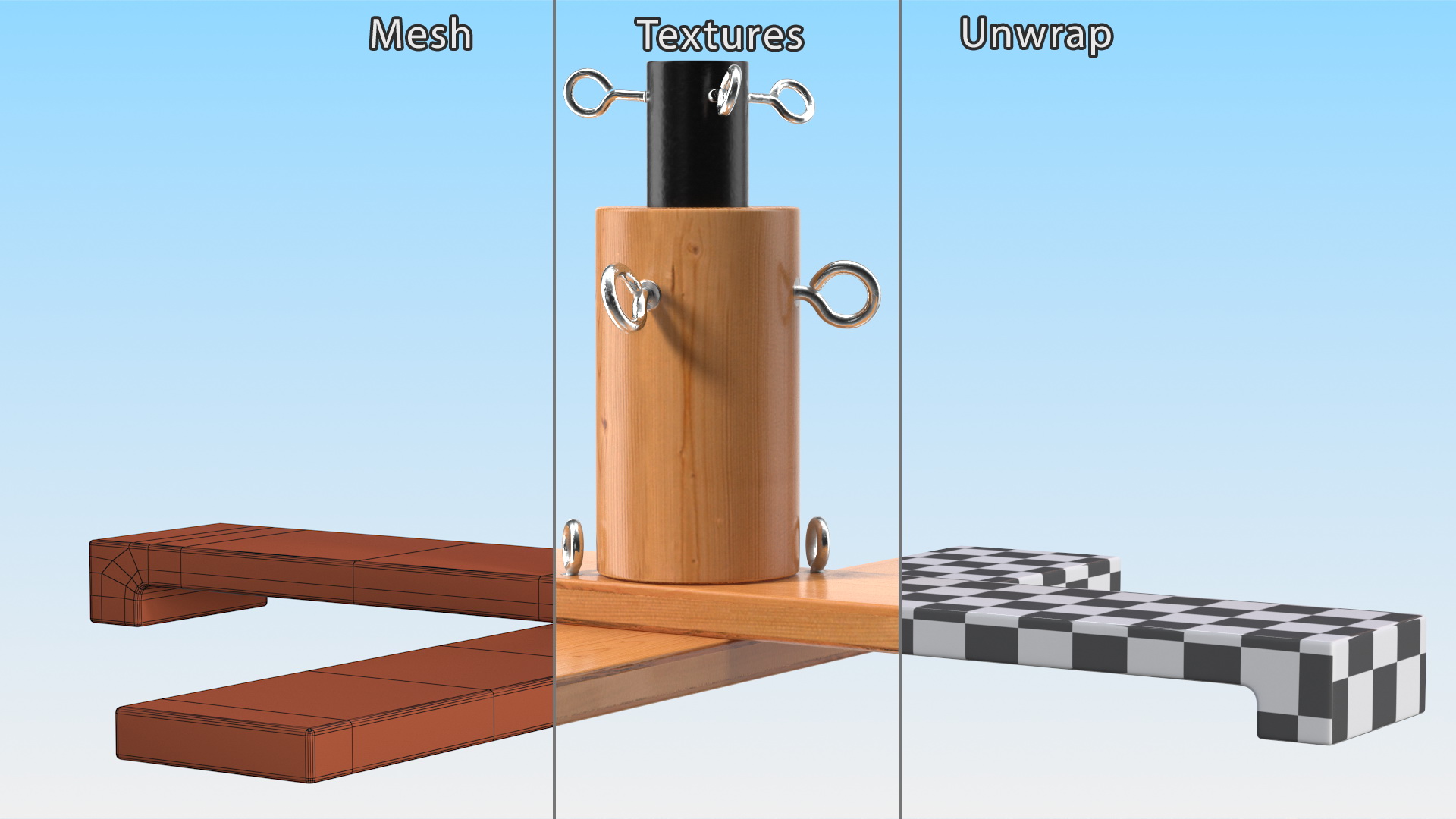 Wooden Christmas Tree Stand with Black Metal 3D model