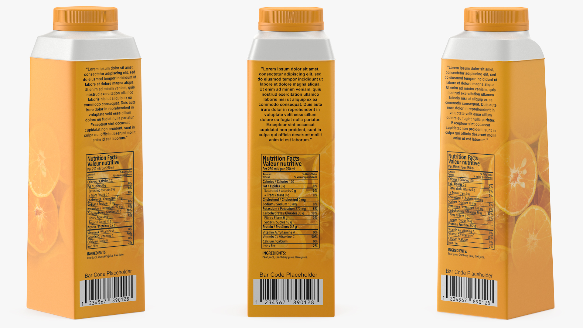 3D model Multilayered Carton Bottle Mockup Orange