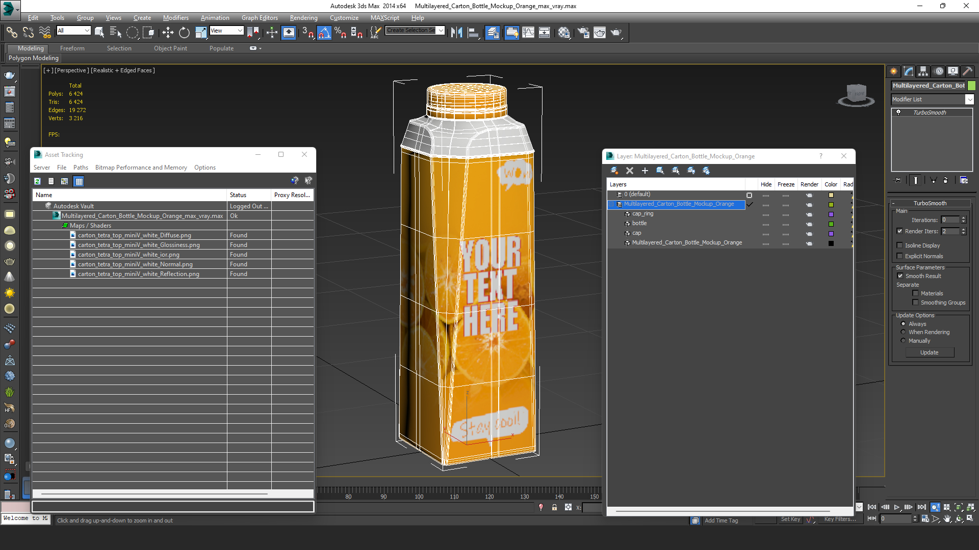 3D model Multilayered Carton Bottle Mockup Orange