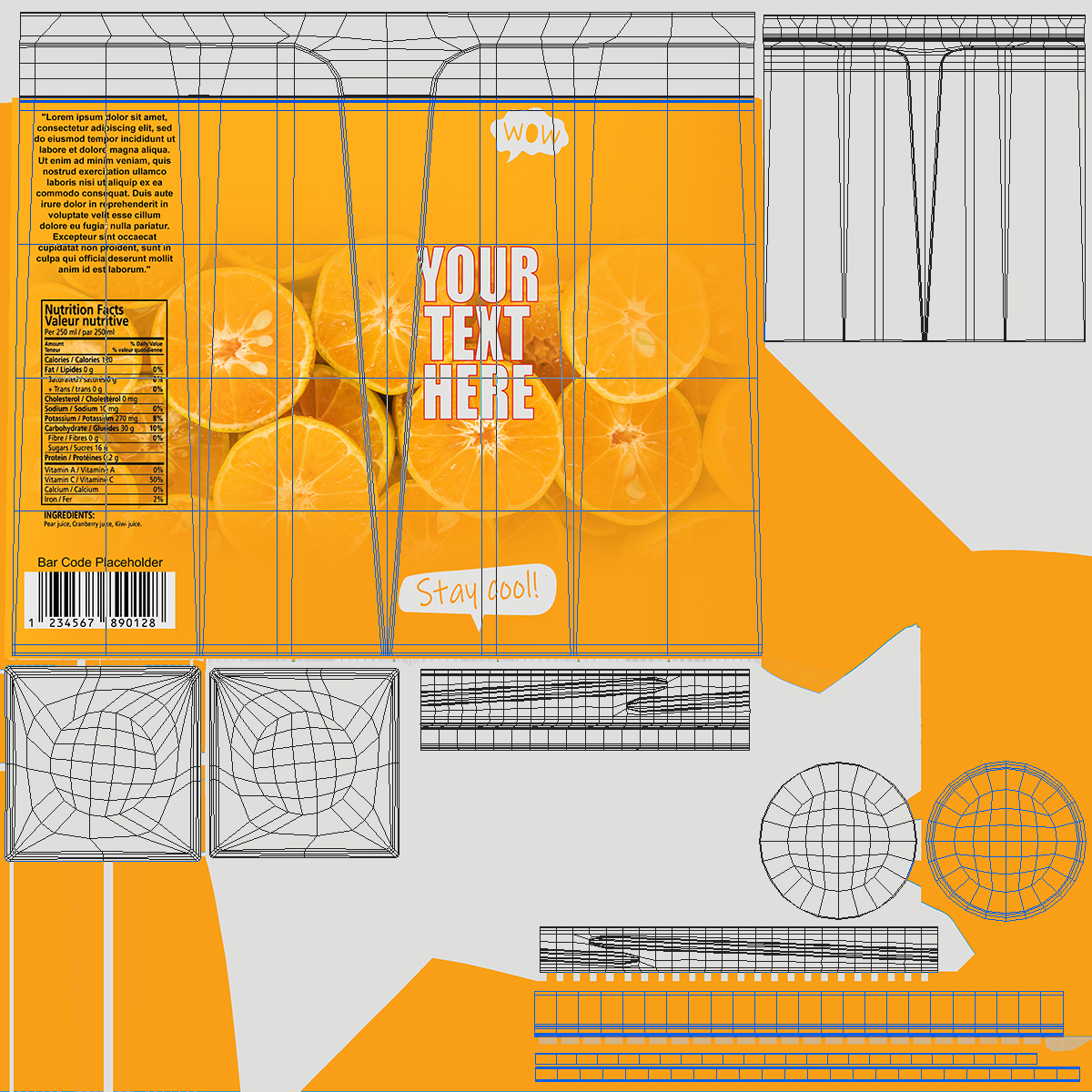 3D model Multilayered Carton Bottle Mockup Orange