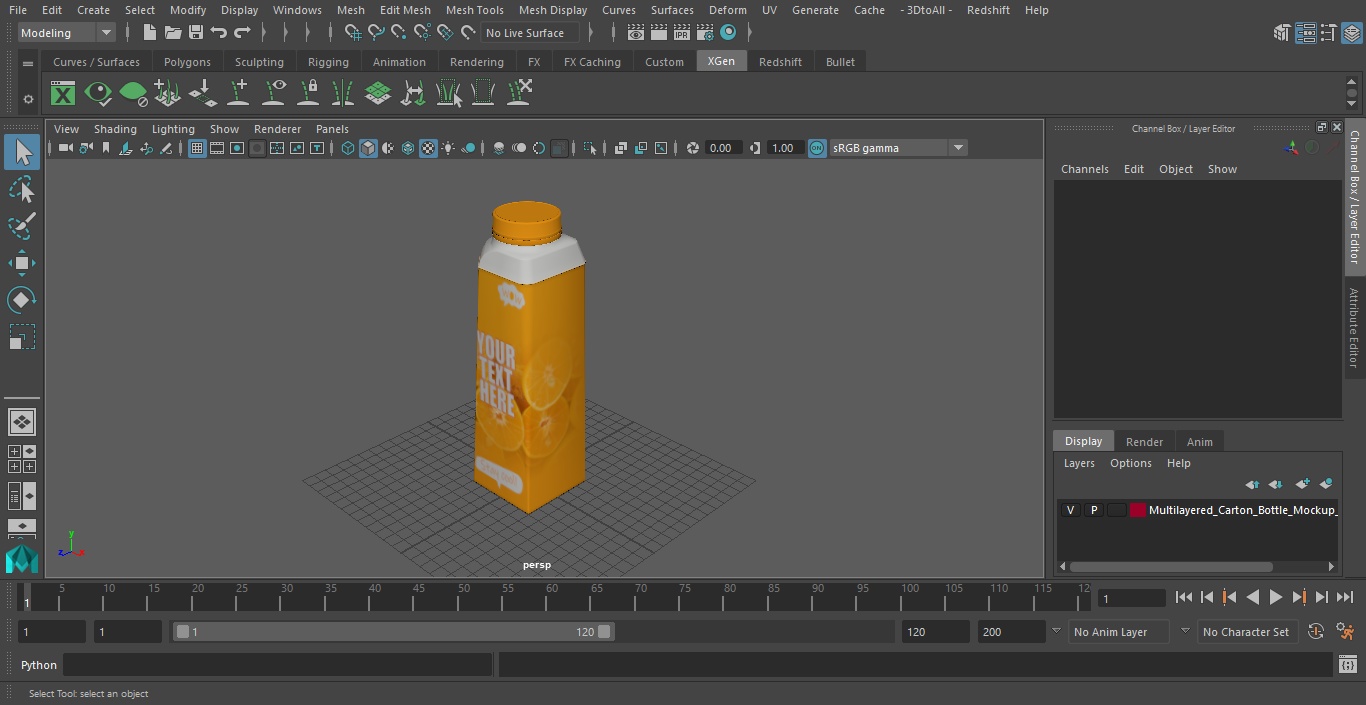 3D model Multilayered Carton Bottle Mockup Orange