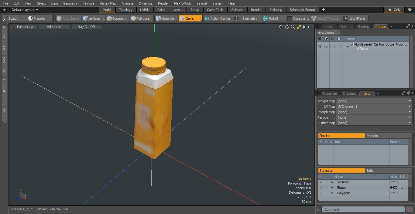 3D model Multilayered Carton Bottle Mockup Orange
