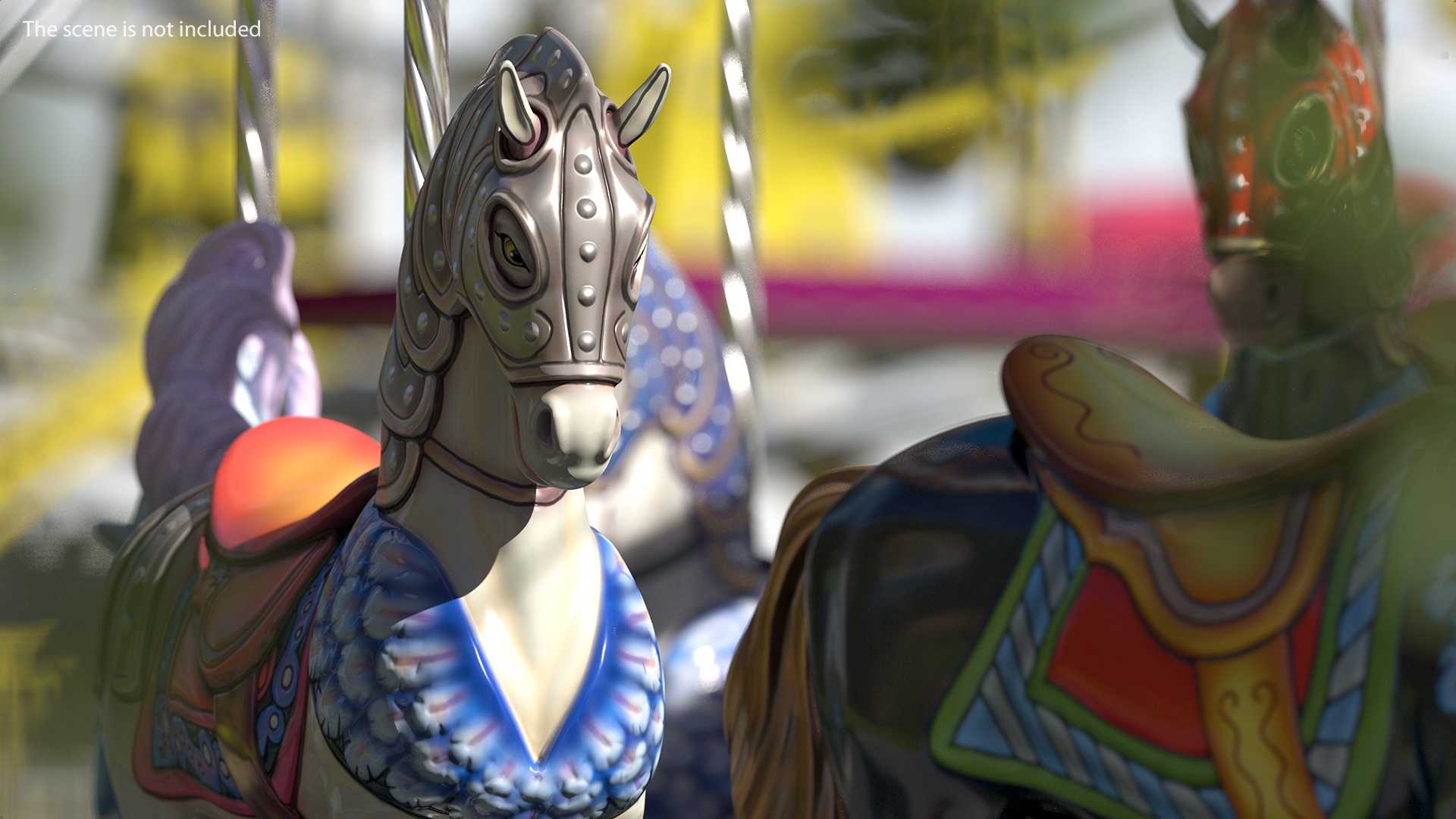 Park Carousel with Horses Rigged 3D