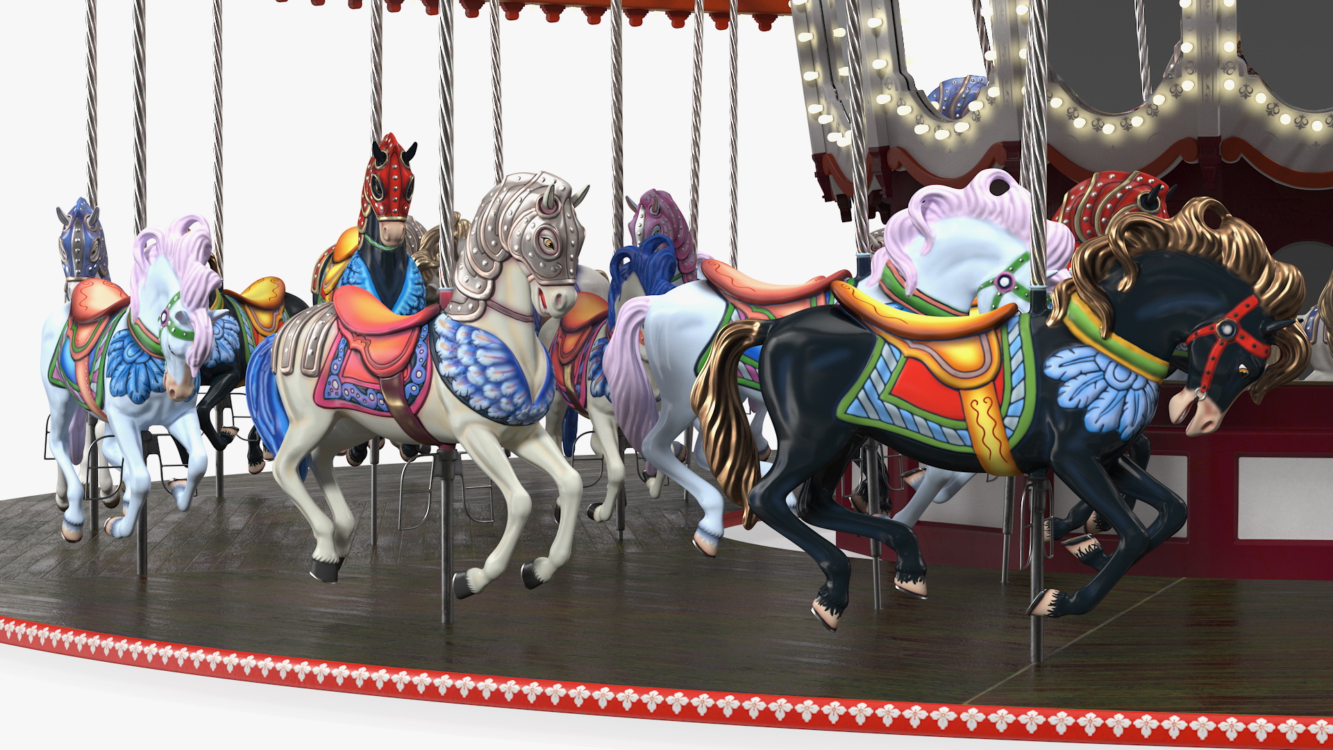Park Carousel with Horses Rigged 3D