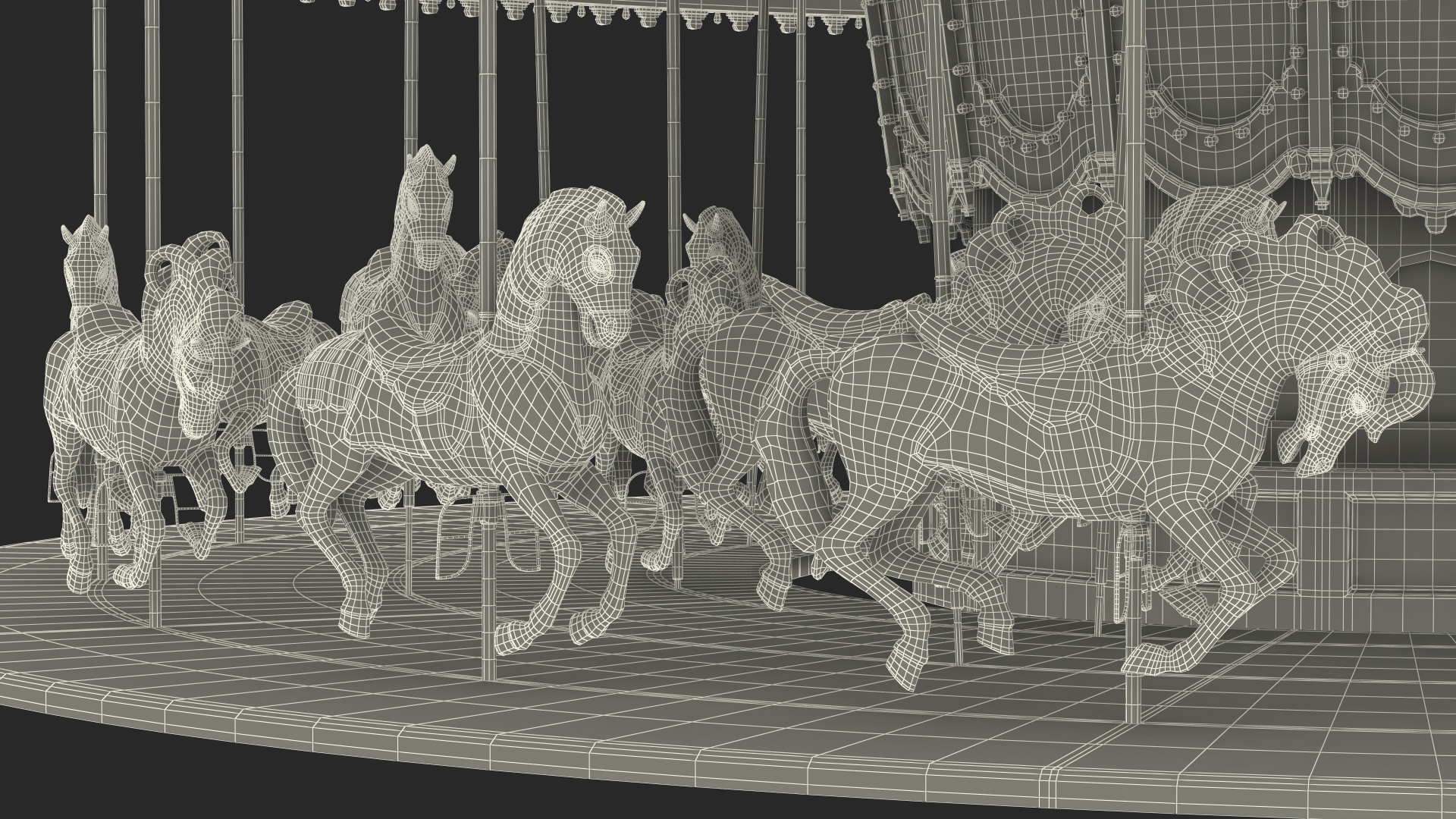 Park Carousel with Horses Rigged 3D