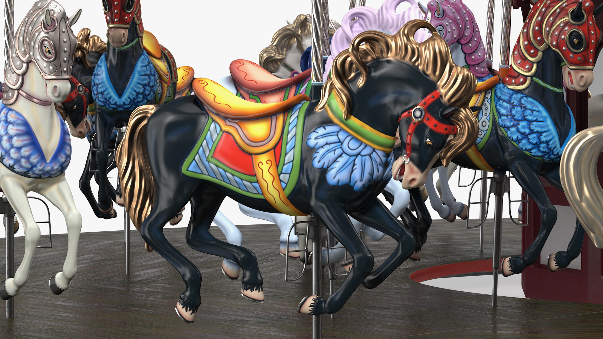 Park Carousel with Horses Rigged 3D