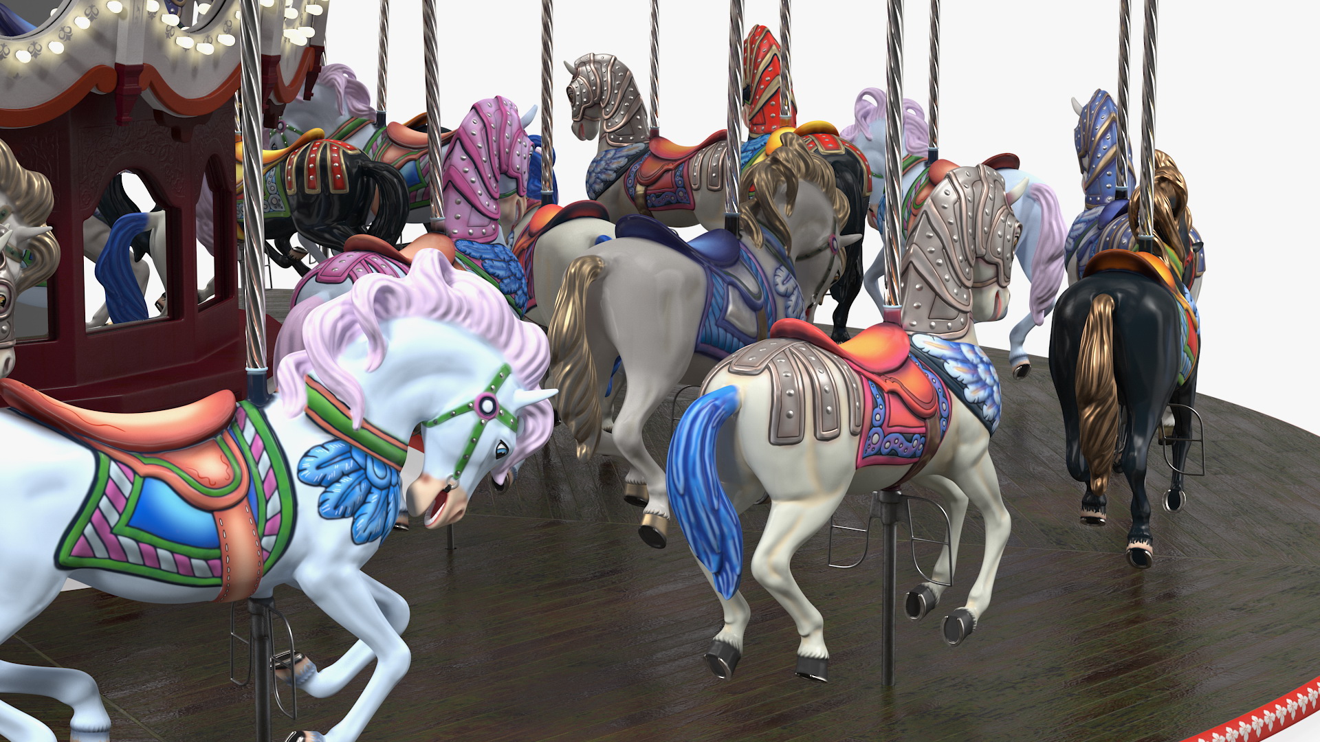 Park Carousel with Horses Rigged 3D