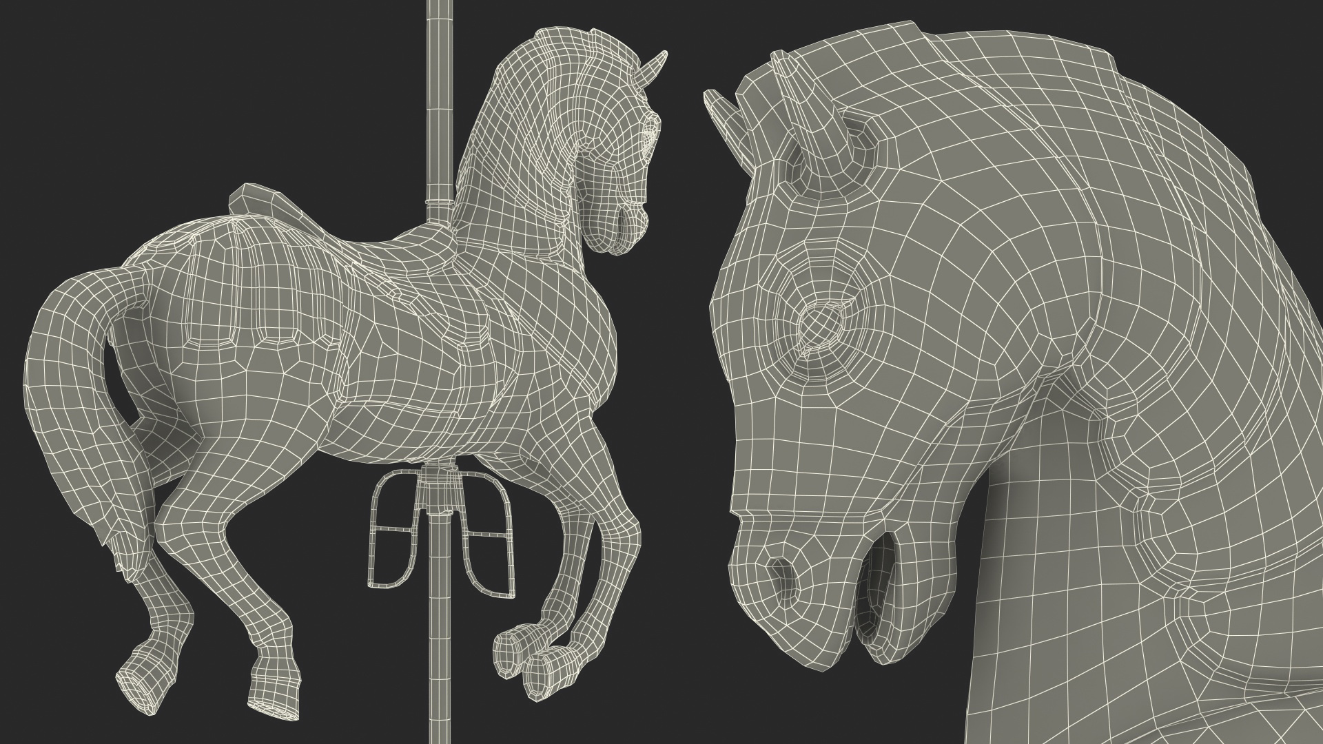 Park Carousel with Horses Rigged 3D