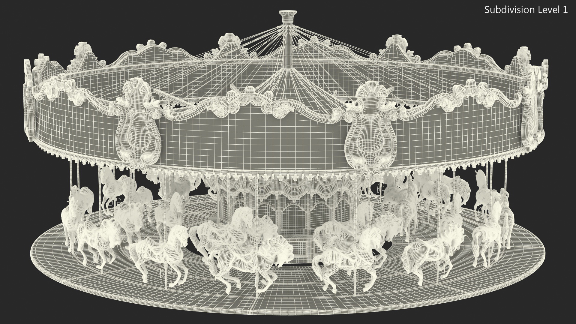 Park Carousel with Horses Rigged 3D
