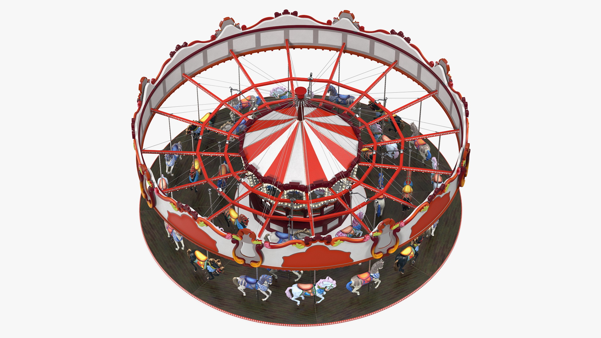Park Carousel with Horses Rigged 3D