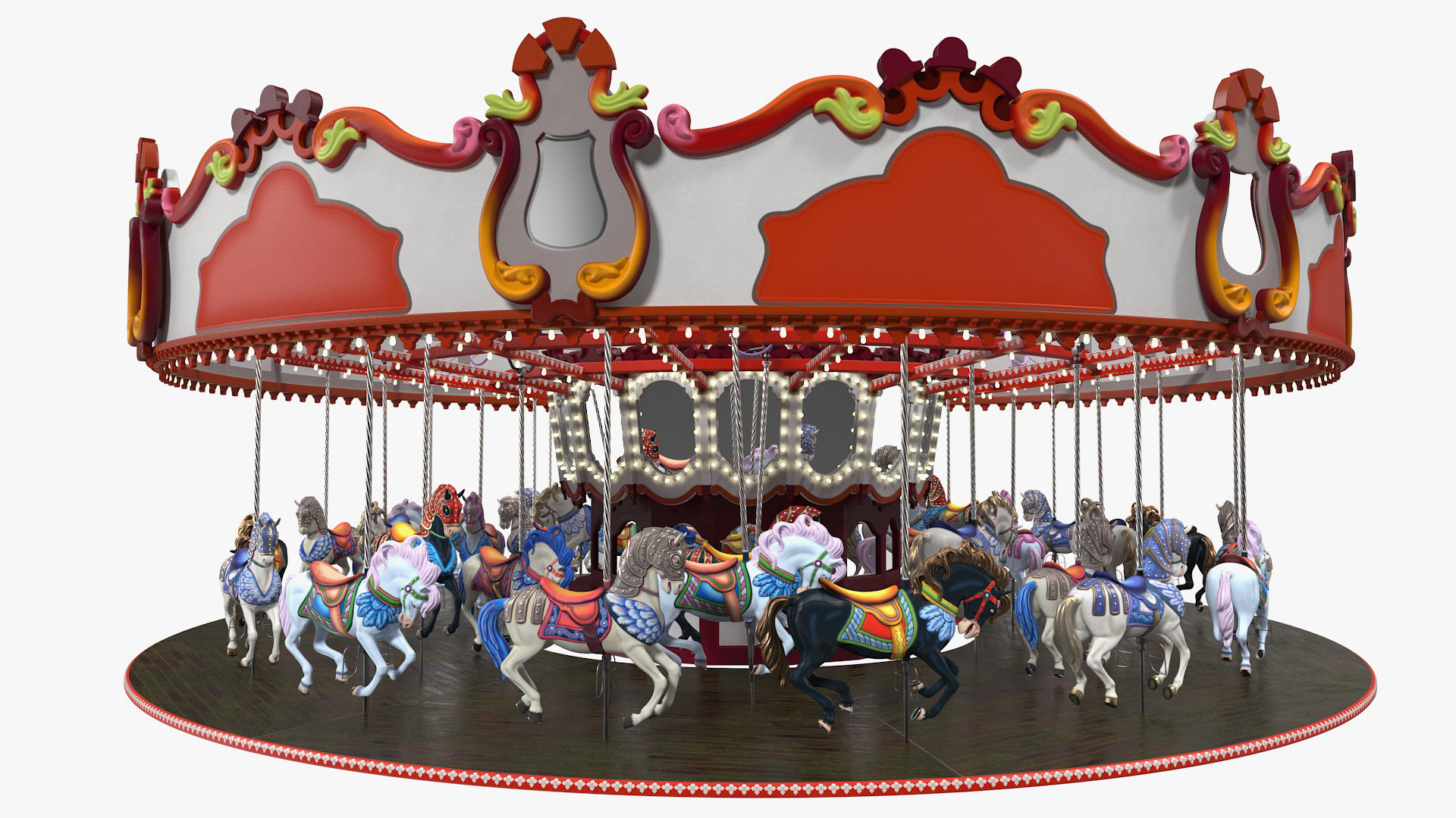Park Carousel with Horses Rigged 3D