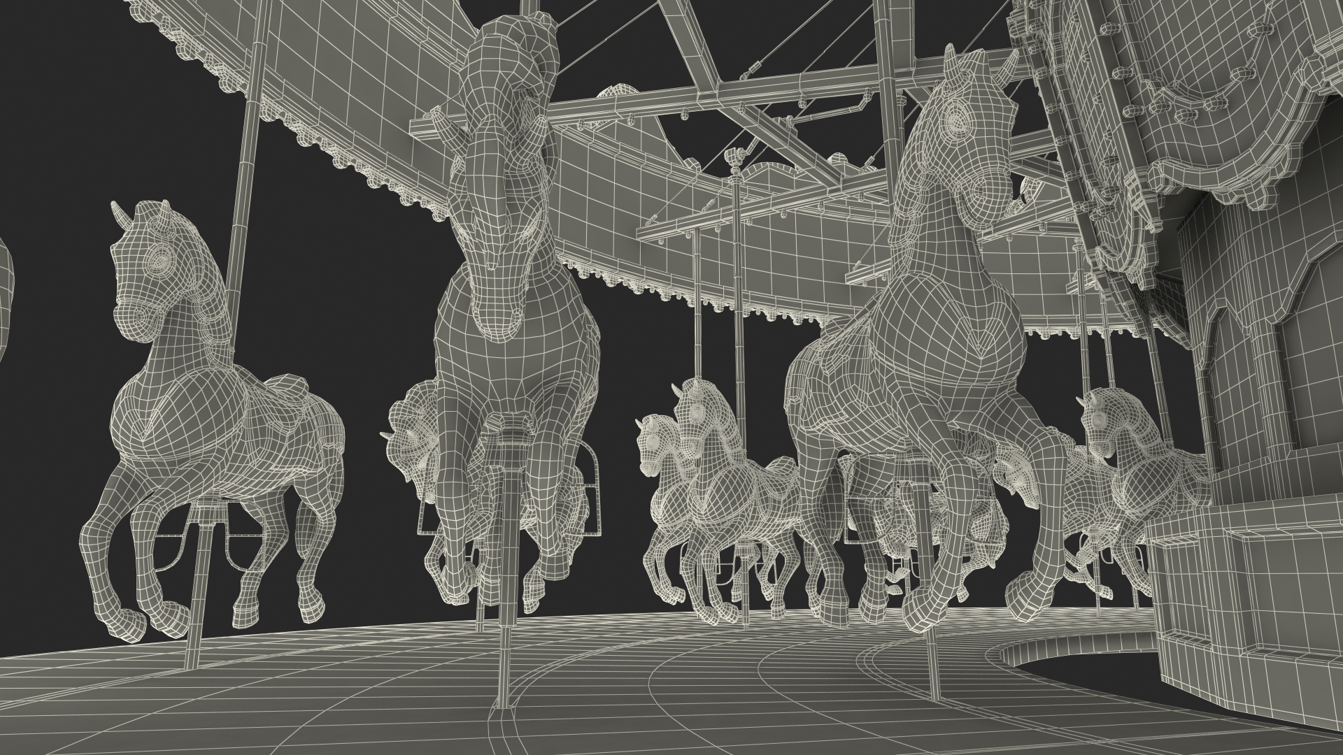 Park Carousel with Horses Rigged 3D
