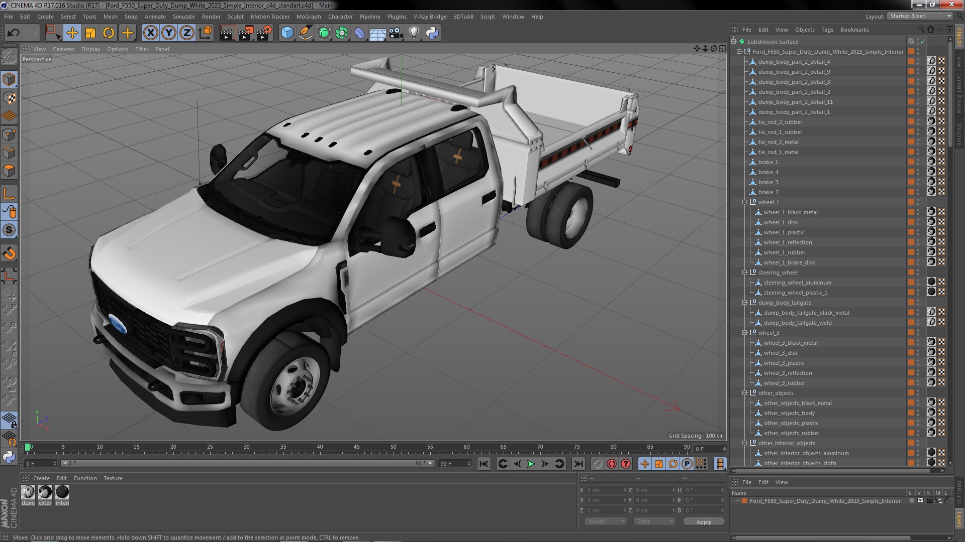 Ford F550 Super Duty Dump White 2023 Simple Interior 3D
