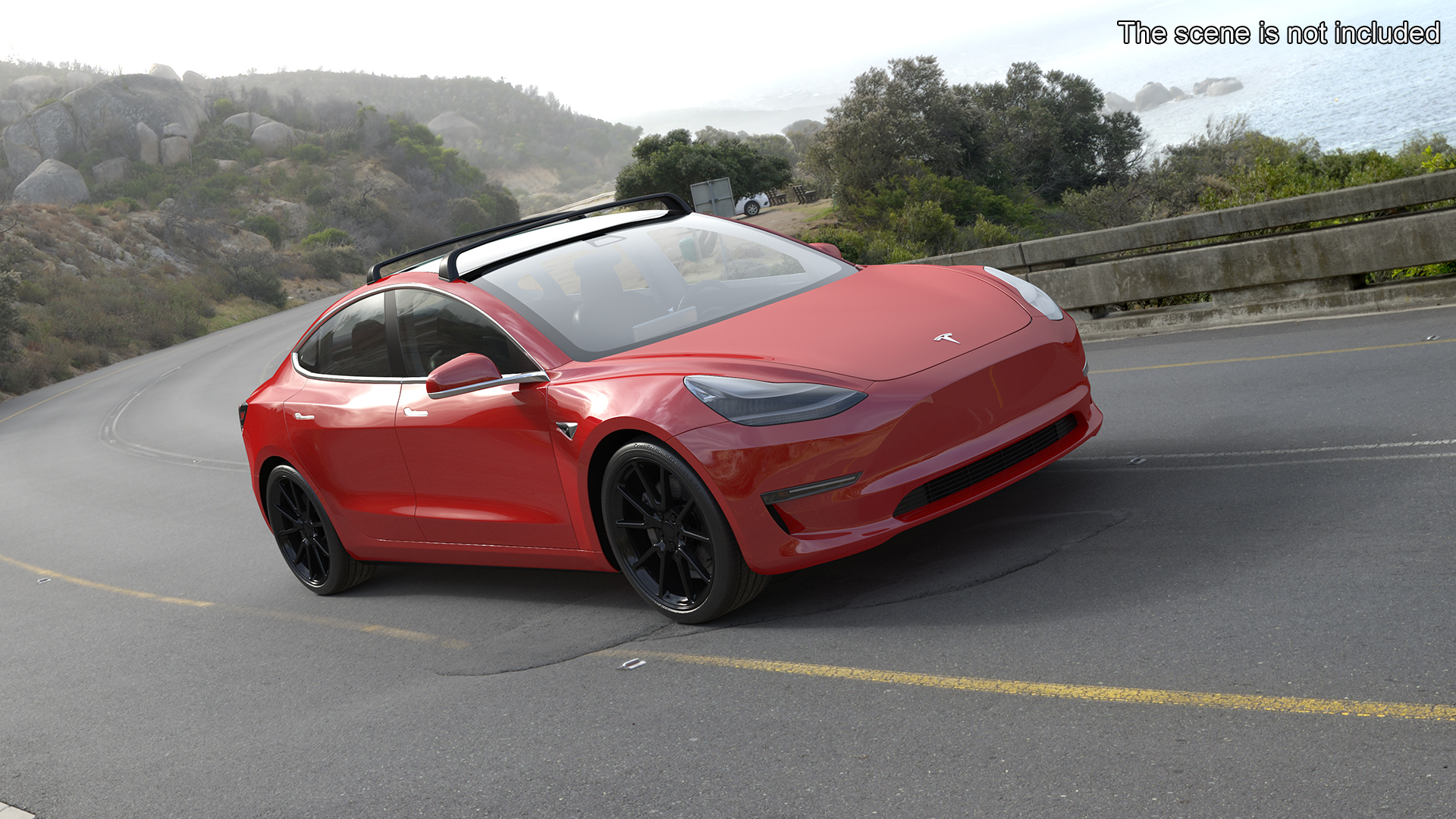 Tesla with Roof Rack Rigged 3D
