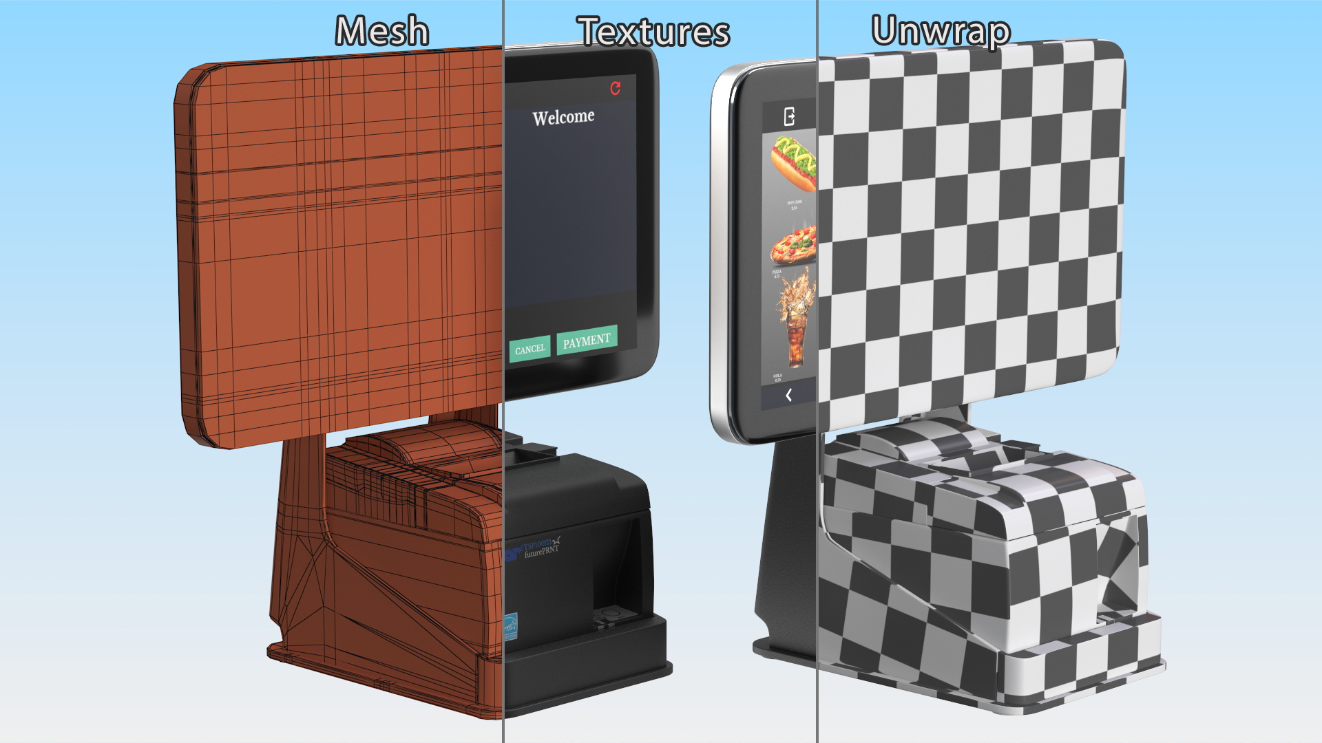 3D model Digital Touchscreen POS System Screen On