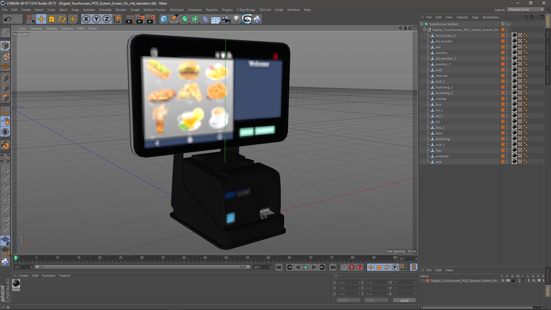 3D model Digital Touchscreen POS System Screen On