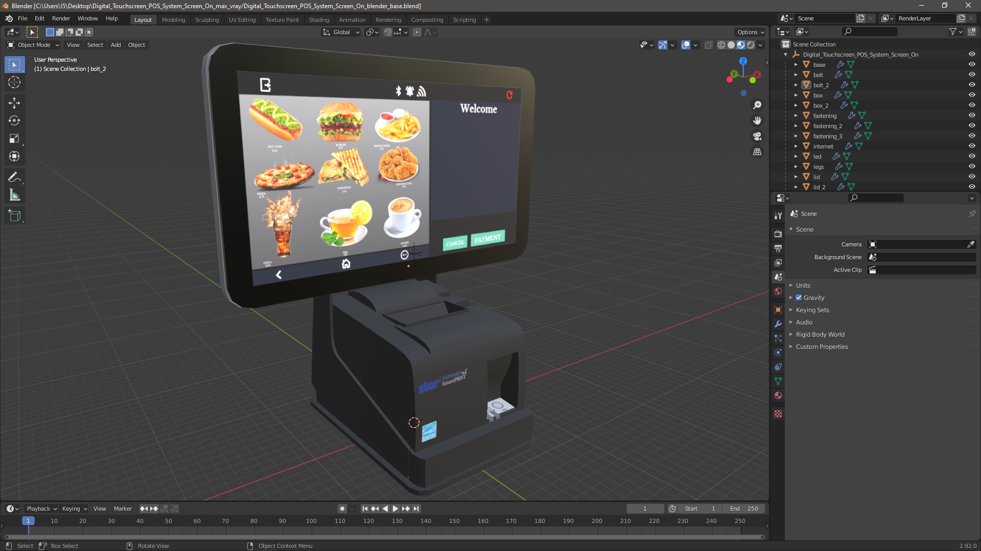 3D model Digital Touchscreen POS System Screen On