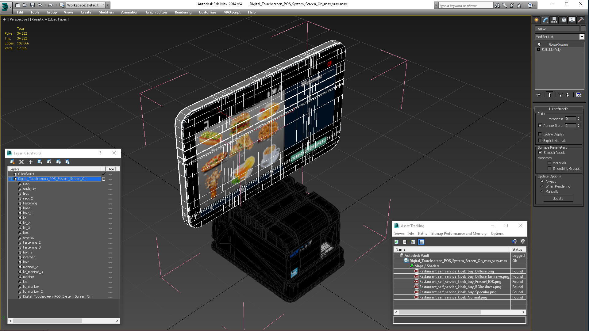 3D model Digital Touchscreen POS System Screen On