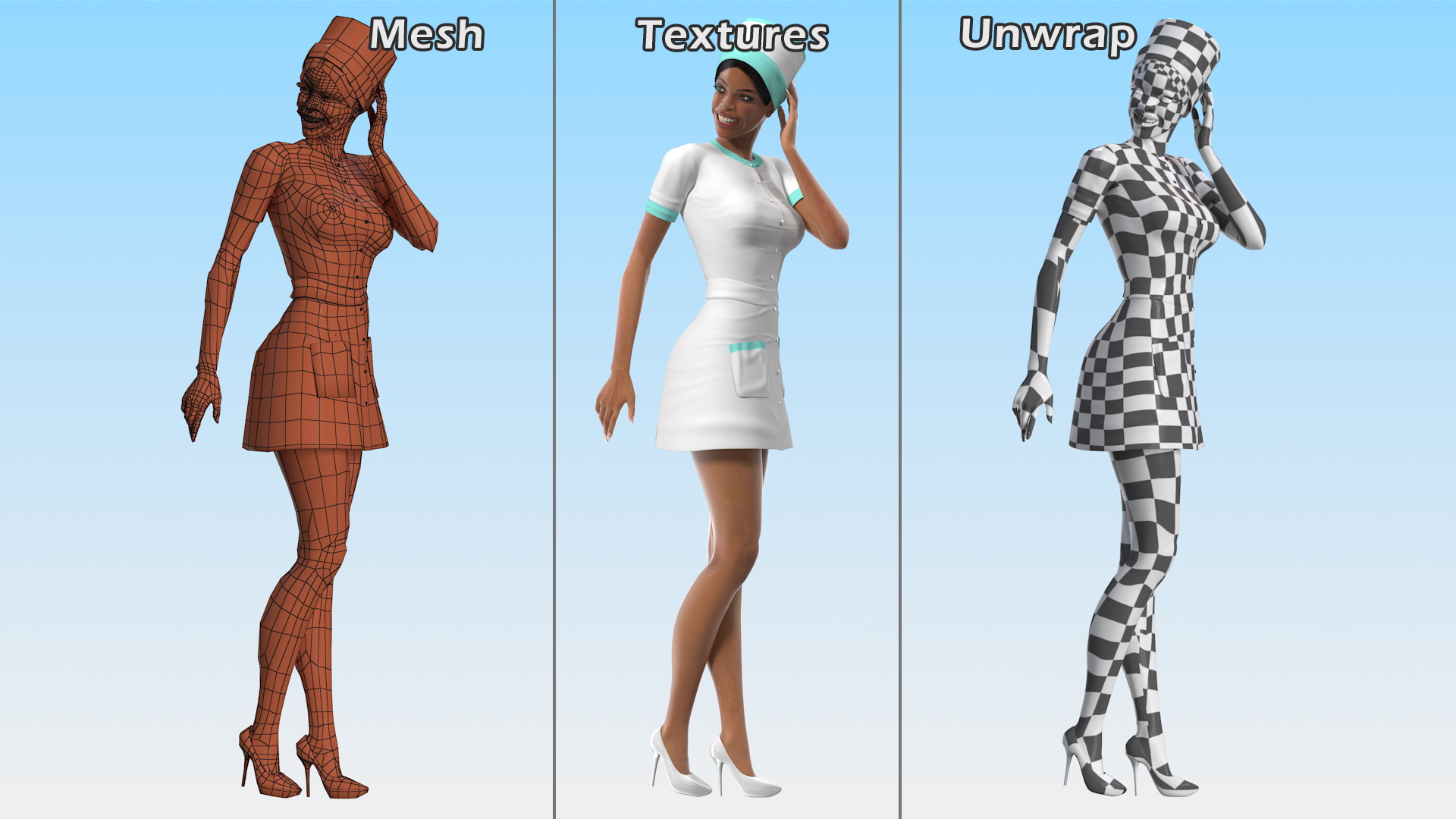 Light Skinned Black Nurse Standing Pose 3D model