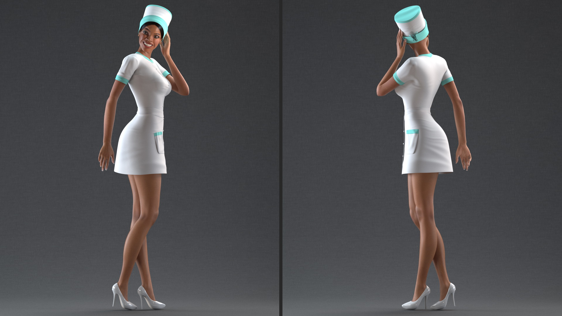 Light Skinned Black Nurse Standing Pose 3D model