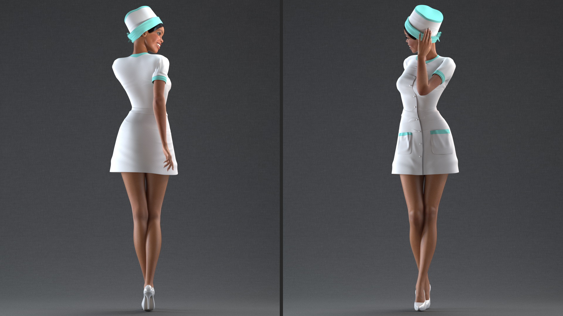 Light Skinned Black Nurse Standing Pose 3D model