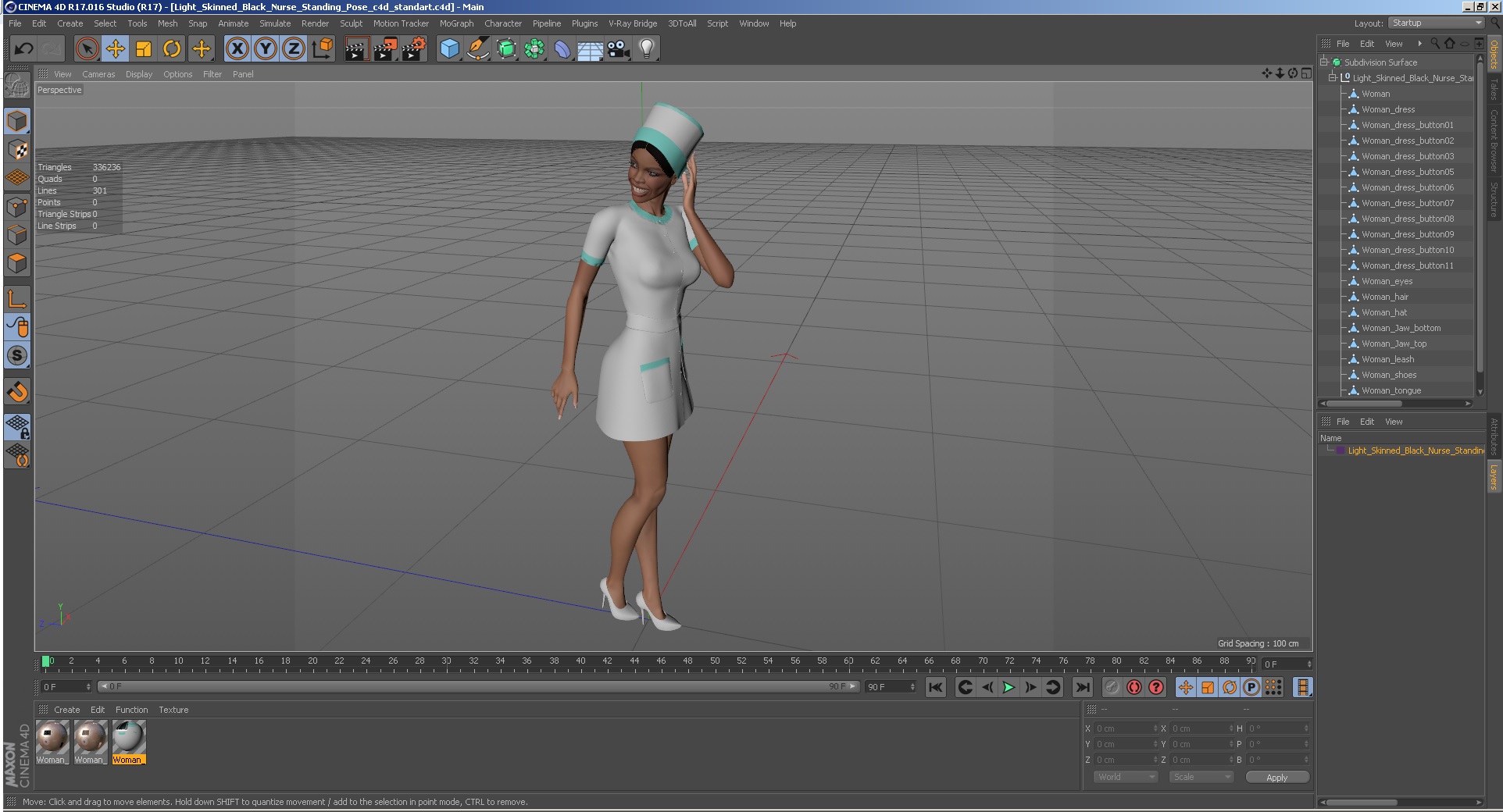 Light Skinned Black Nurse Standing Pose 3D model