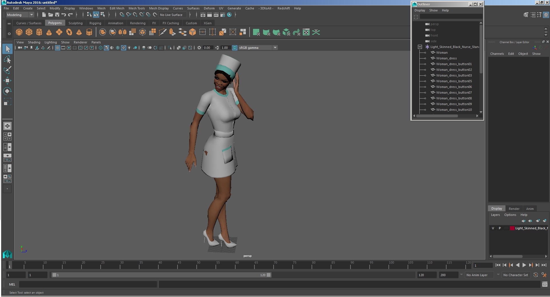 Light Skinned Black Nurse Standing Pose 3D model
