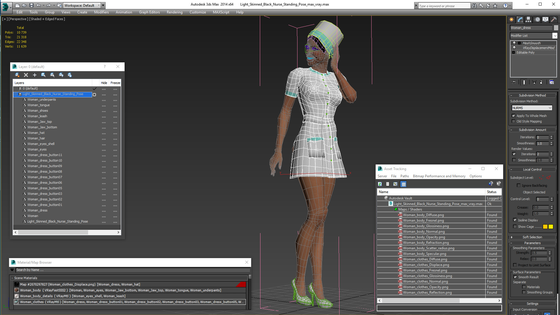 Light Skinned Black Nurse Standing Pose 3D model