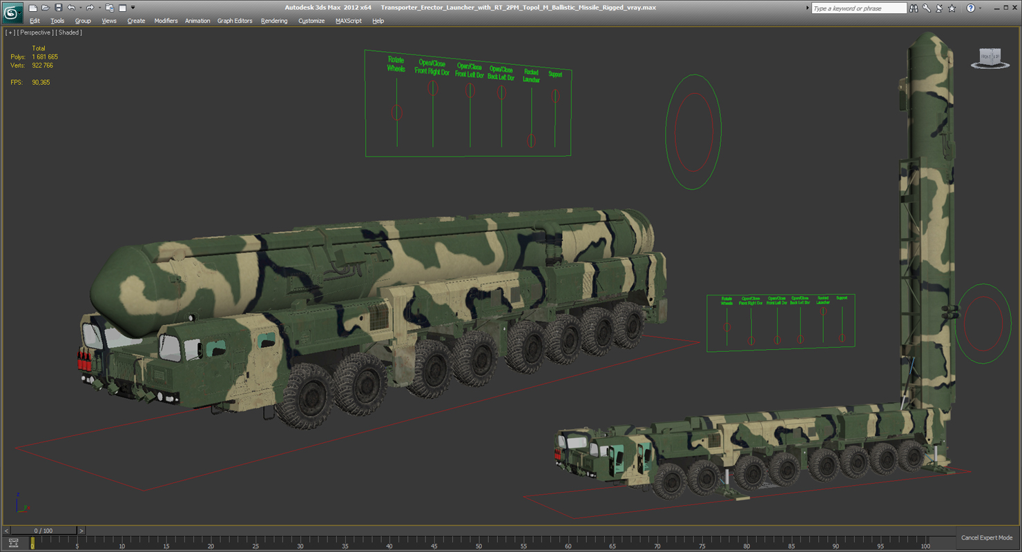 3D Transporter Erector Launcher with RT 2PM Topol M Ballistic Missile Rigged model