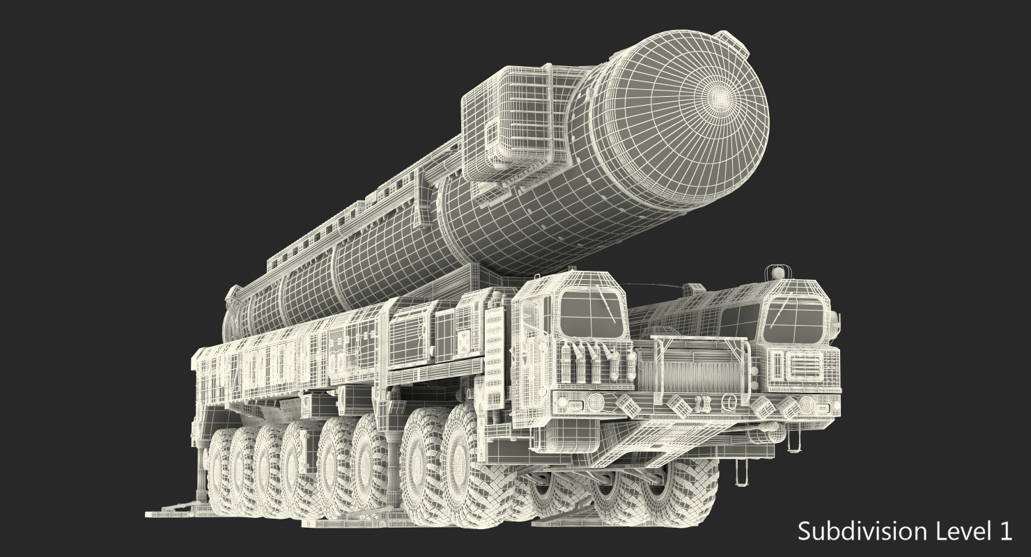 3D Transporter Erector Launcher with RT 2PM Topol M Ballistic Missile Rigged model