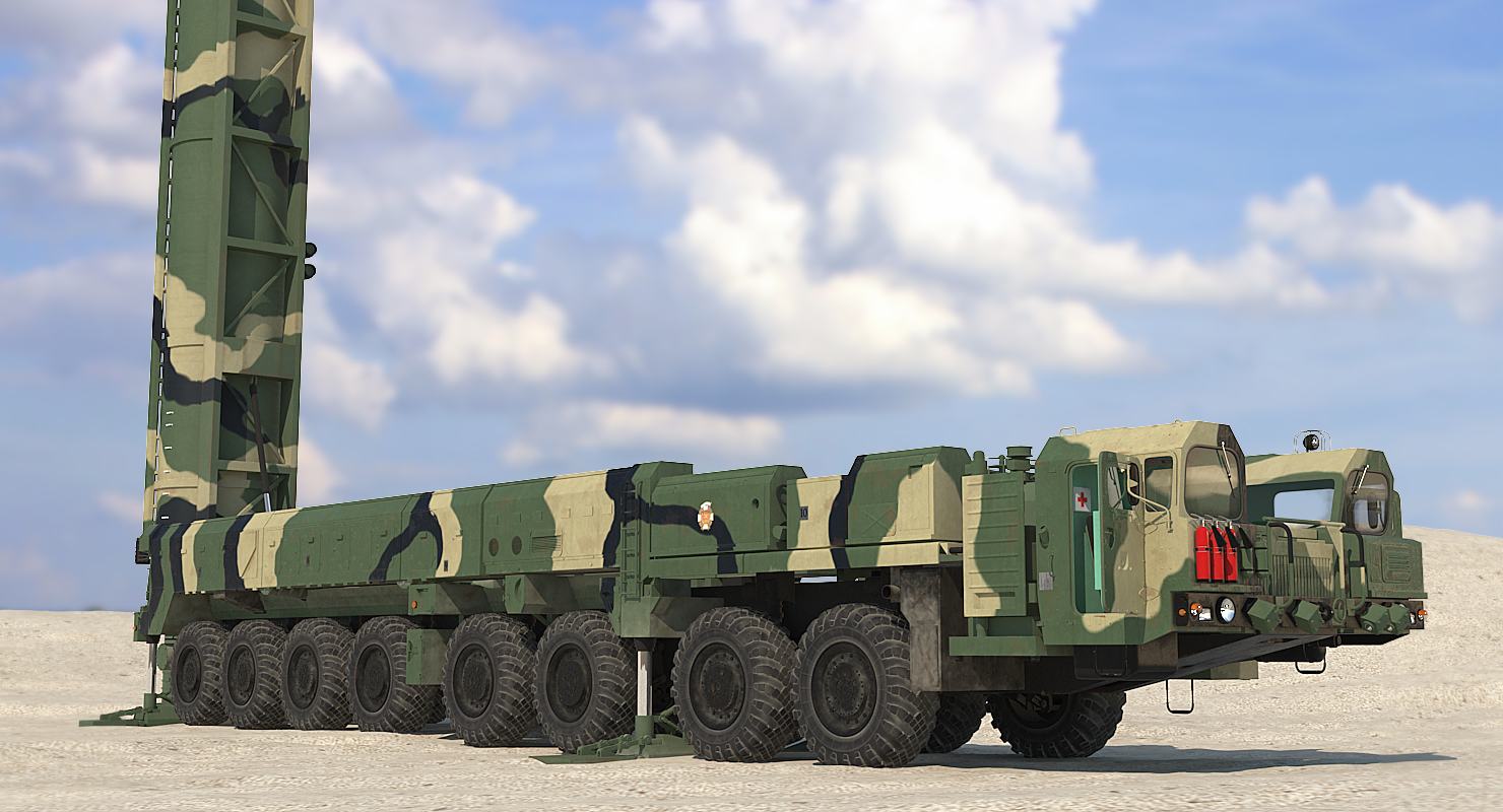 3D Transporter Erector Launcher with RT 2PM Topol M Ballistic Missile Rigged model